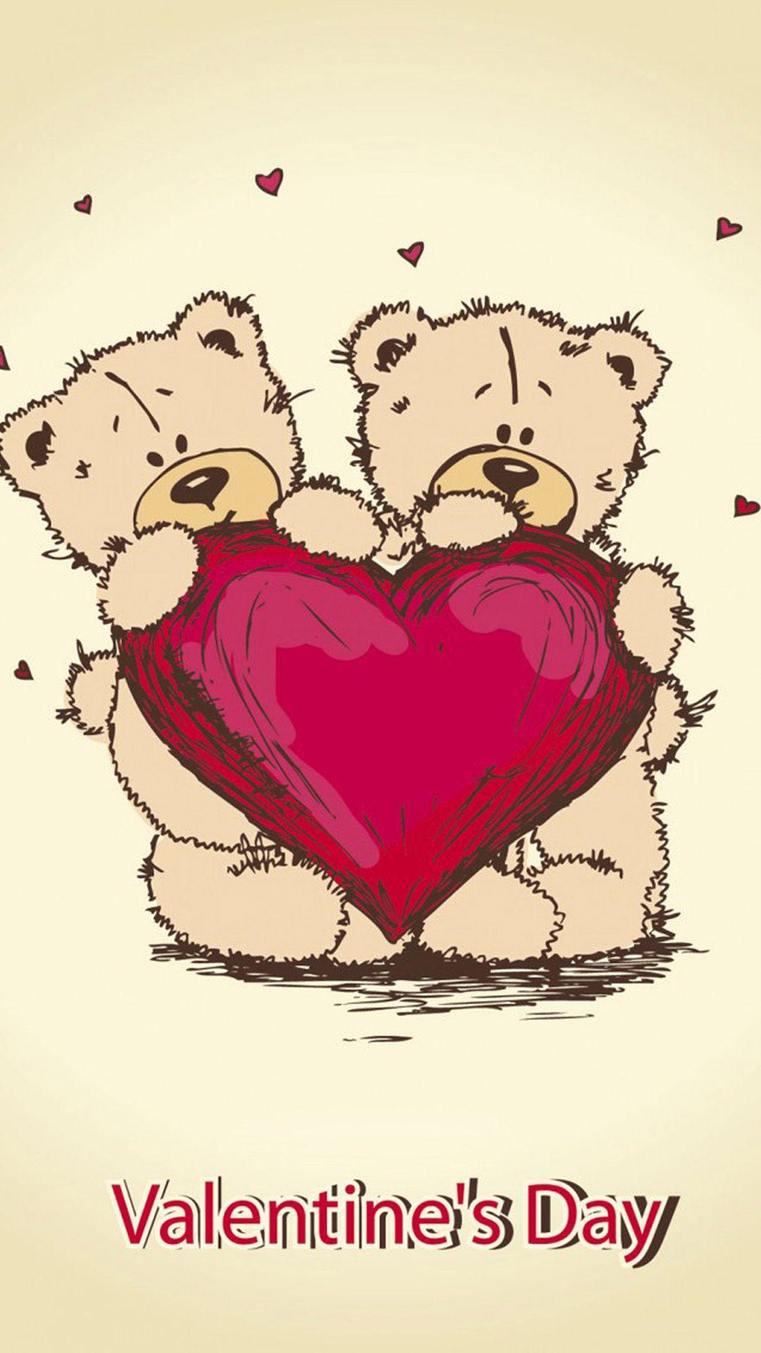 1080x1920 Cute Bears Heart Valentines Day Android Wallpaper free download