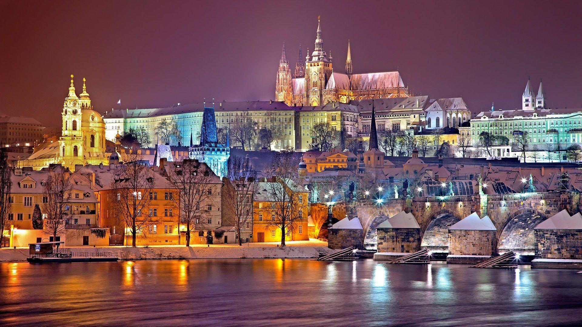 1920x1080 Prague Winter Night Czech Republic Desktop Wallpaper. Computer