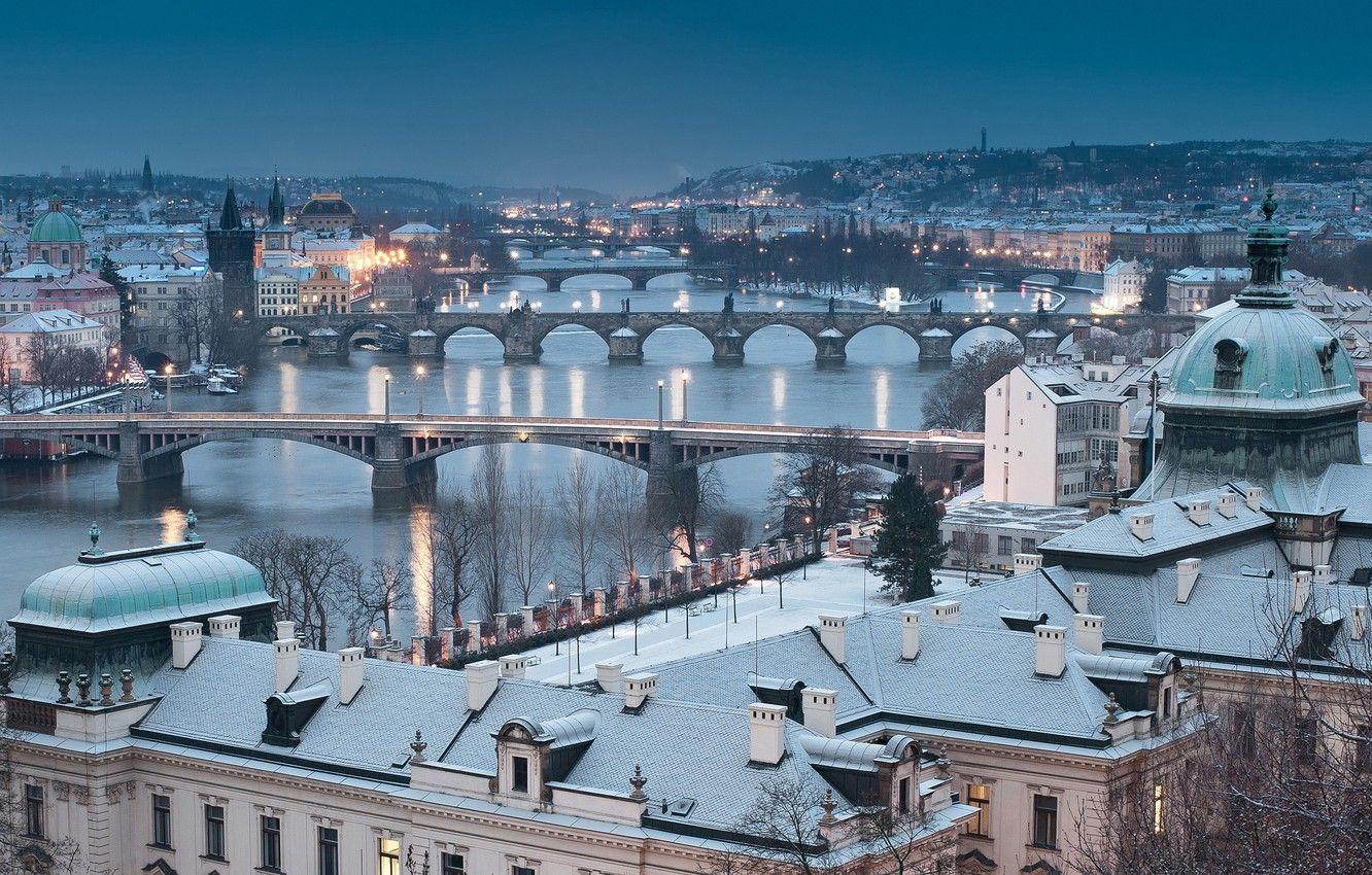1332x850 Wallpaper winter, Prague, cityscape, Czech Republic image