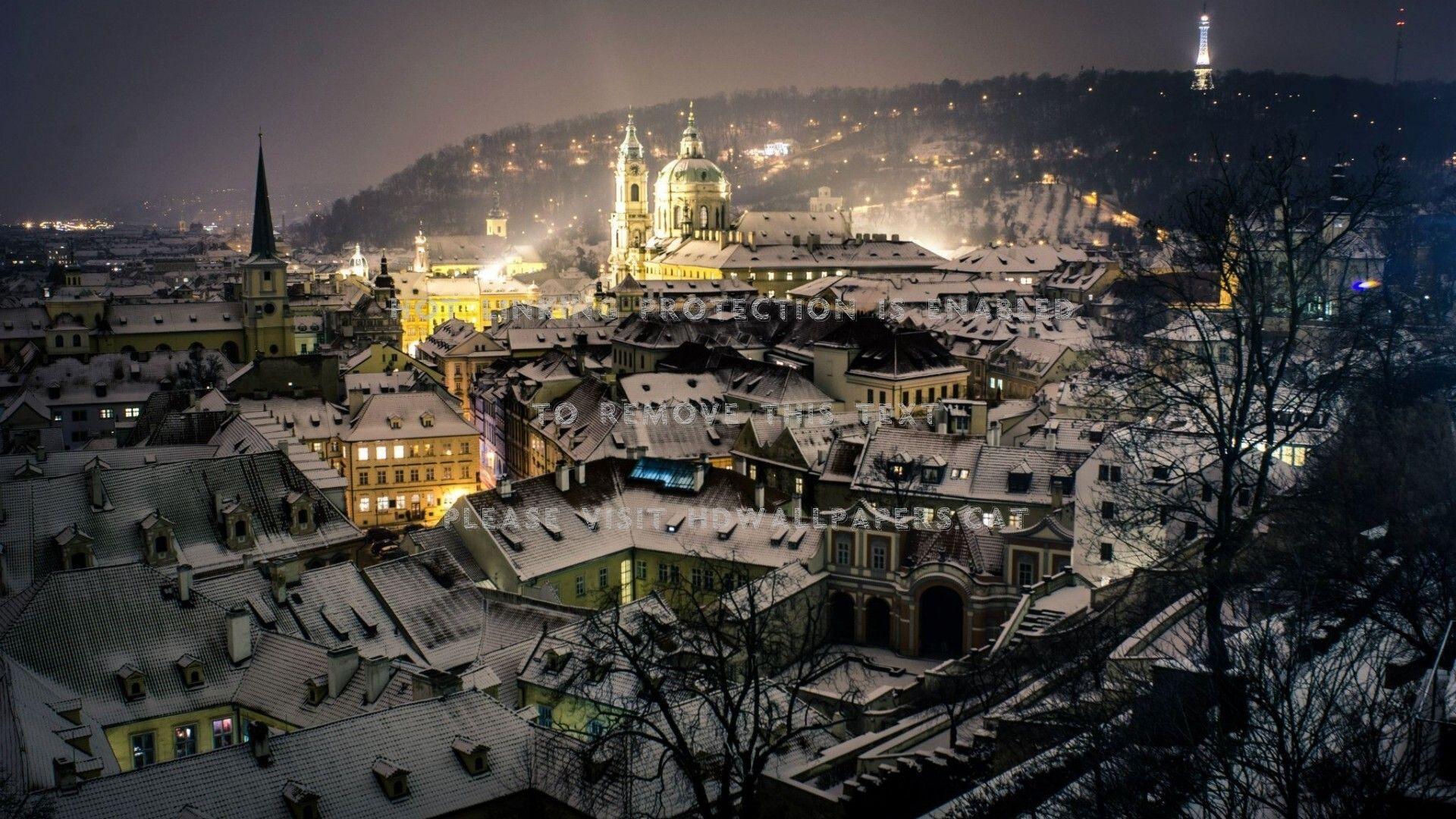 1920x1080 winter night on beautiful prague church