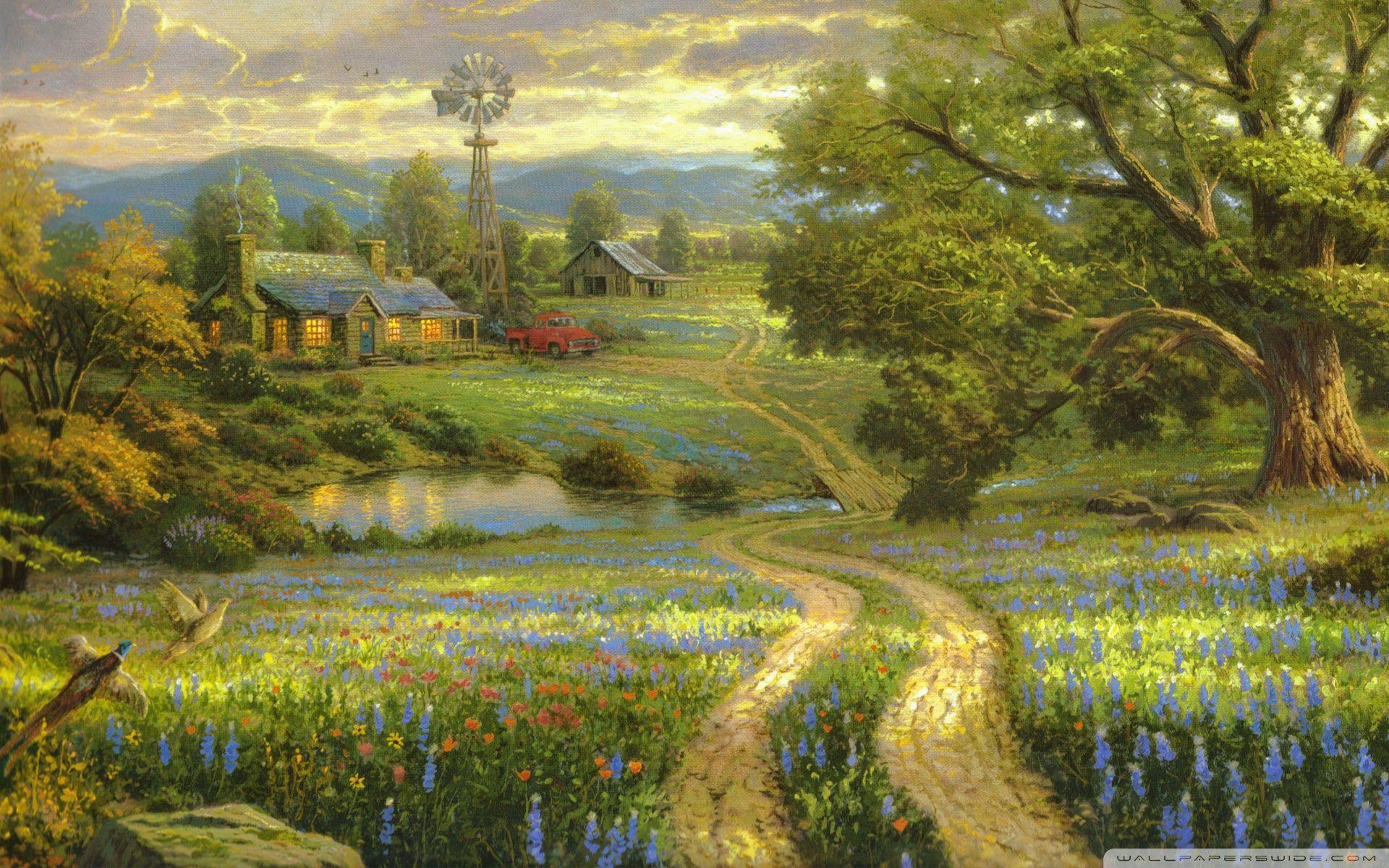 1920x1200 Country Living by Thomas Kinkade Ultra HD Desktop Background