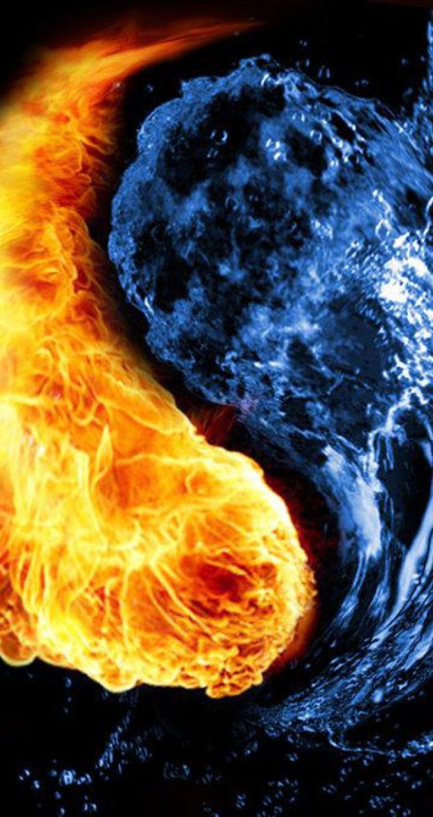 852x1608 Free download Yin and Yang versus fire and water HD wallpaper