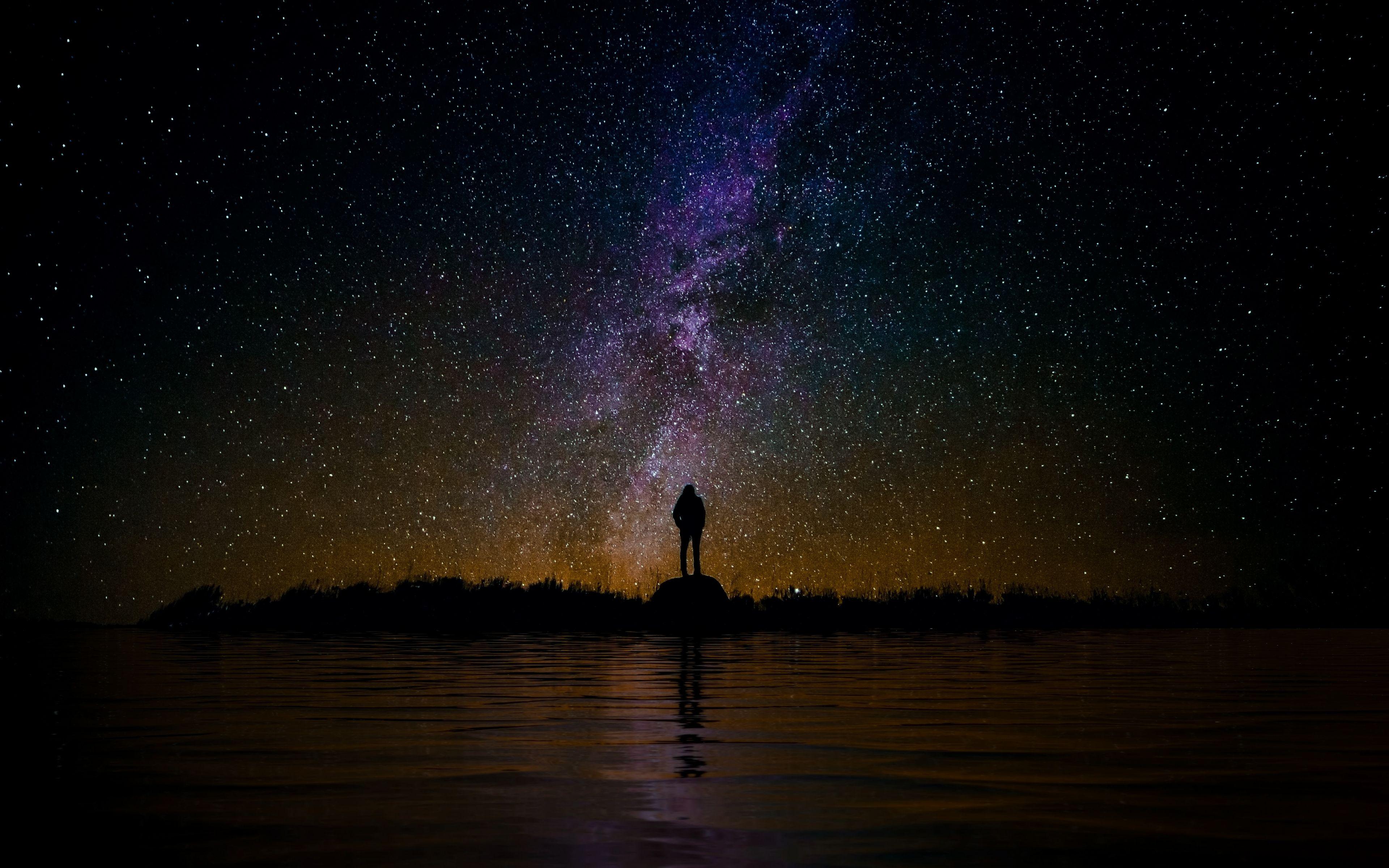 3840x2400 Download Silhouette, starry sky, night wallpaper, 3840x 4K