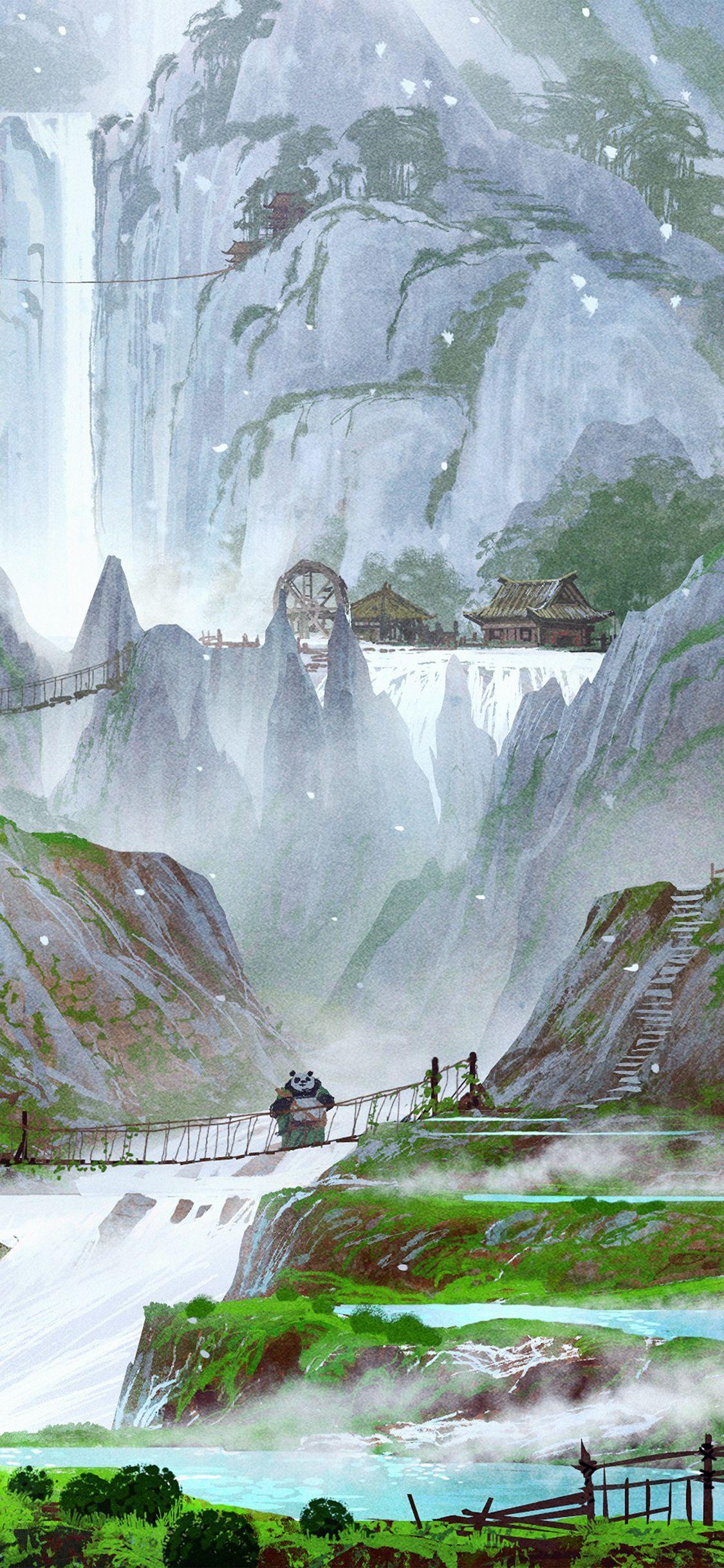 1125x2436 Kungfu panda background art film iPhone X Wallpaper. Hình nền