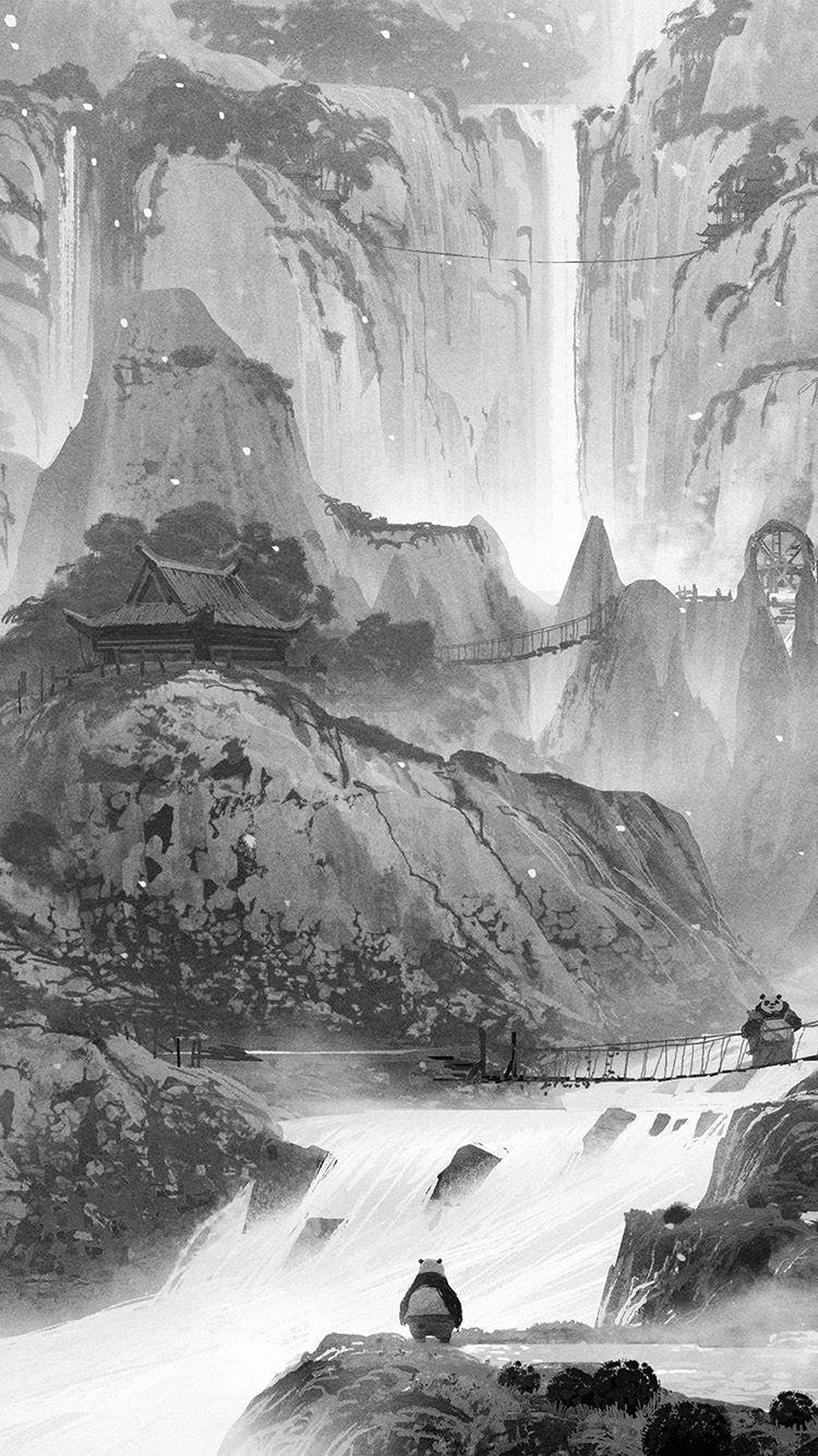 750x1334 Kungfu Panda Background Art Illust Film Dark Bw