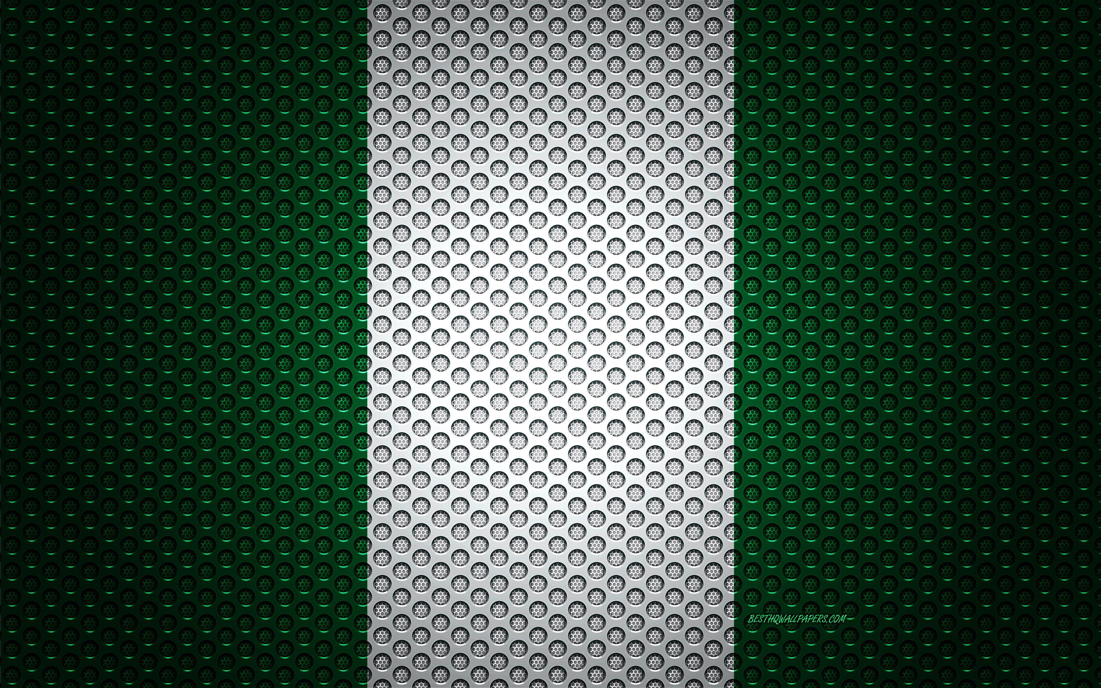 3840x2400 Download wallpaper Flag of Nigeria, 4k, creative art, metal mesh