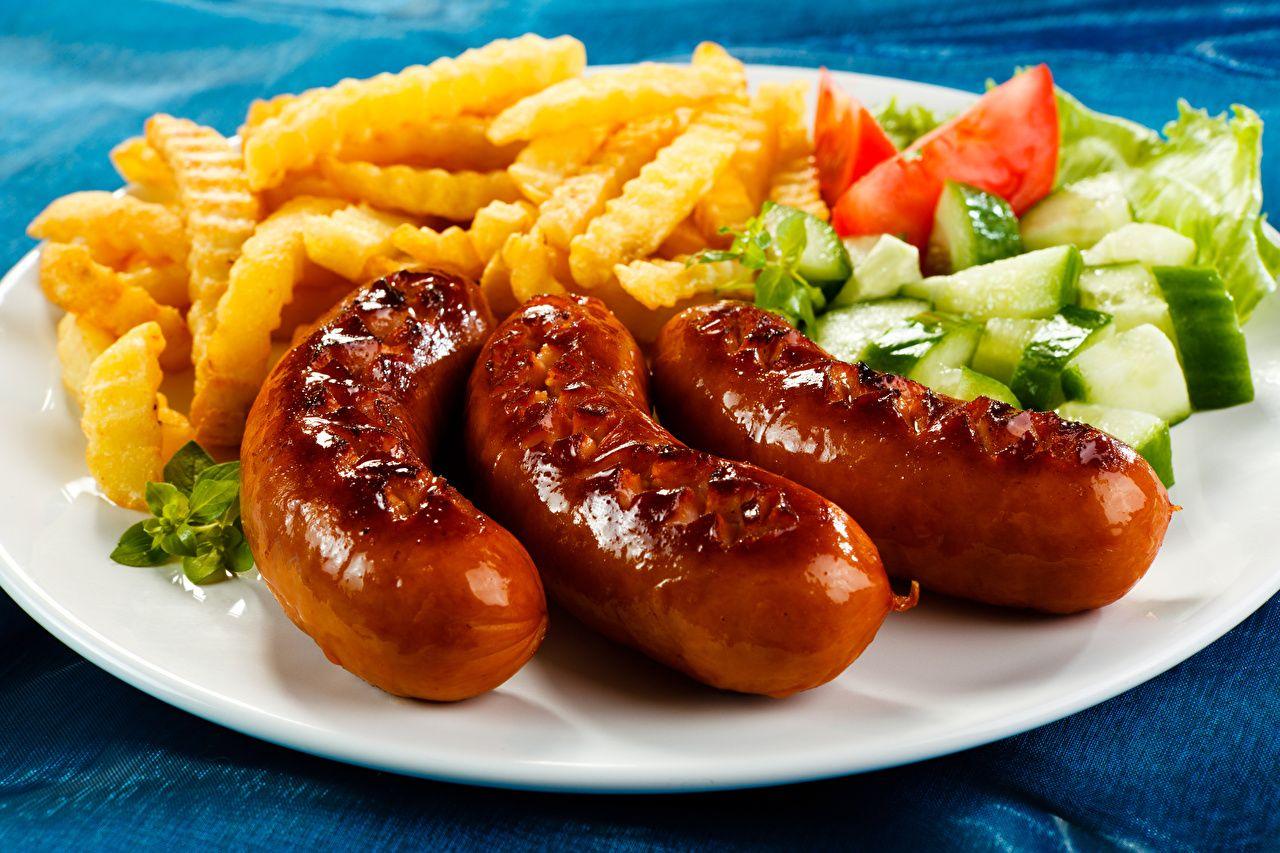 1280x853 Desktop Wallpaper French fries Vienna sausage Food Plate Vegetables