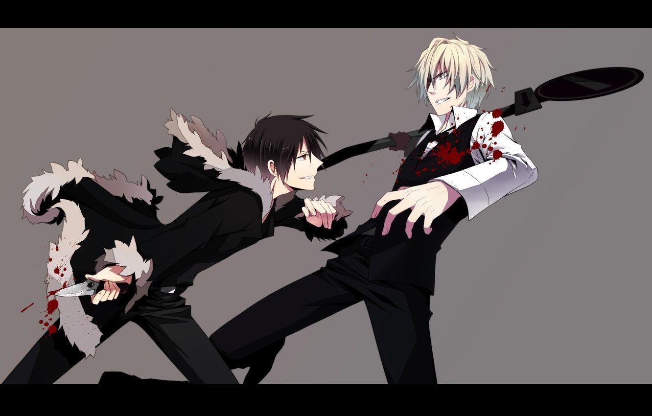 1332x850 Wallpaper blood, guy, Durarara, Izaya Orihara, Durarara, Shizuo