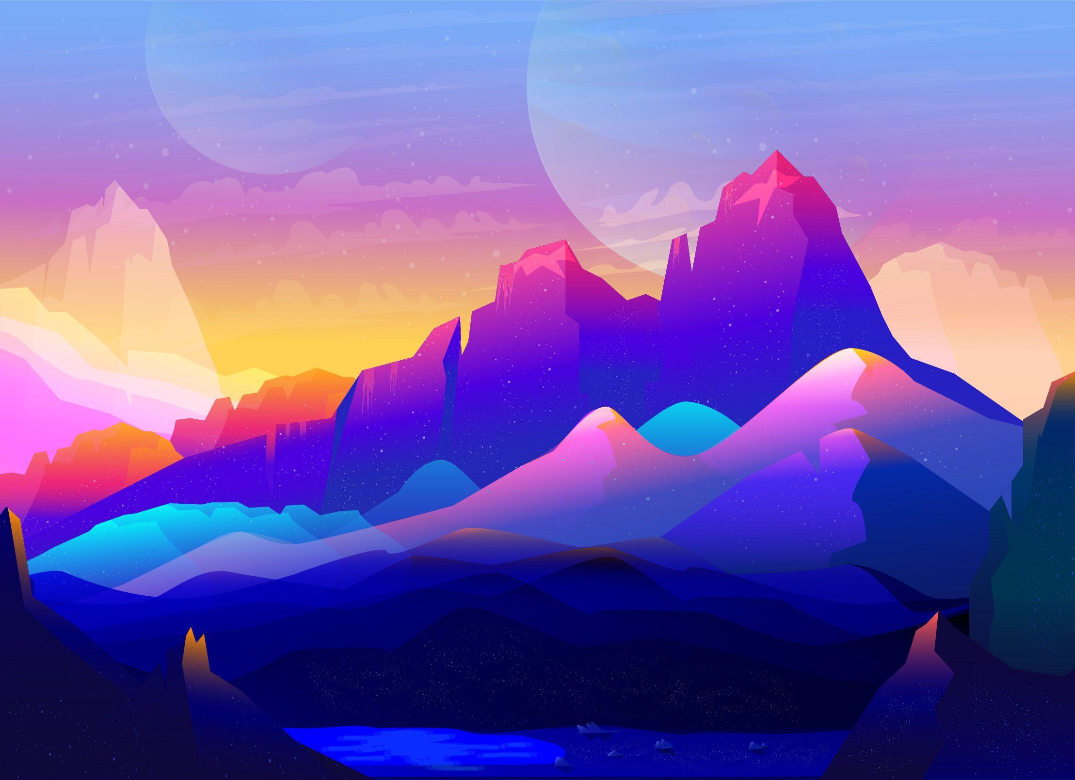 2217x1609 #minimalist, #minimalism, #landscape, #planet, #colorful