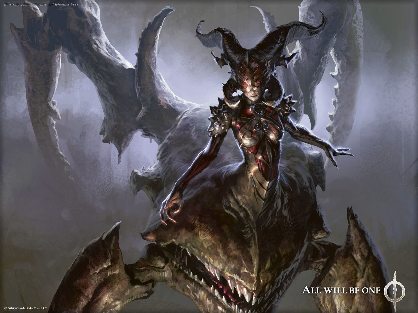 1600x1200 Sheoldred, Whispering One MtG Art from New Phyrexia Set by Jana Schirmer & Johannes Voss of Magic: the Gathering