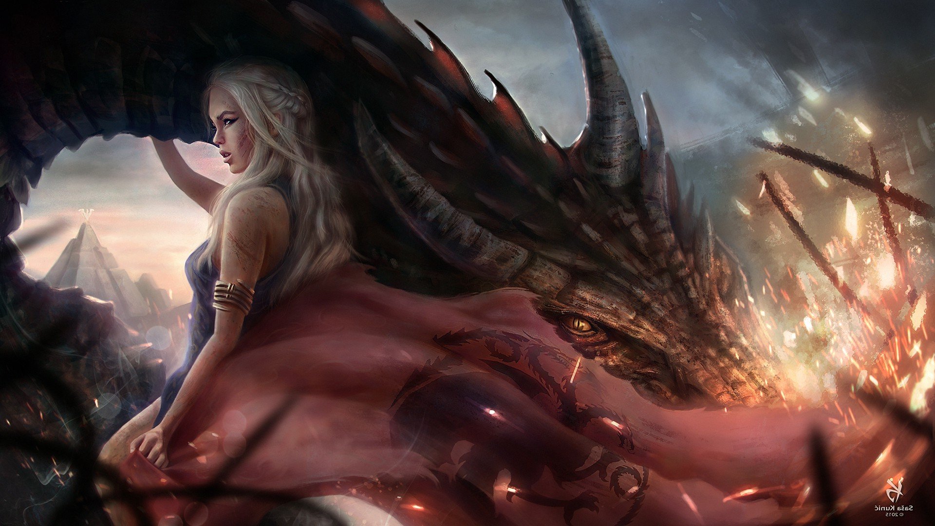 1920x1080 Game Of Thrones, Daenerys Targaryen, Dragon, House Targaryen, Artwork, Fantasy Art Wallpaper HD / Desktop and Mobile Background