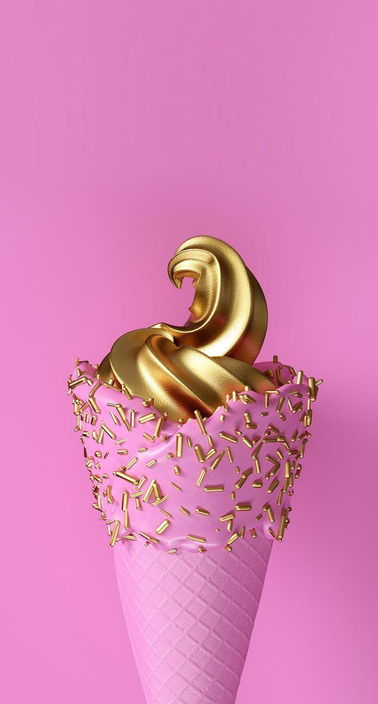 750x1396 iPhone and Android Wallpaper: Gold and Pink Ice Cream Wallpaper for iPhone and Android. Ice cream wallpaper, Cream wallpaper, Pink wallpaper iphone