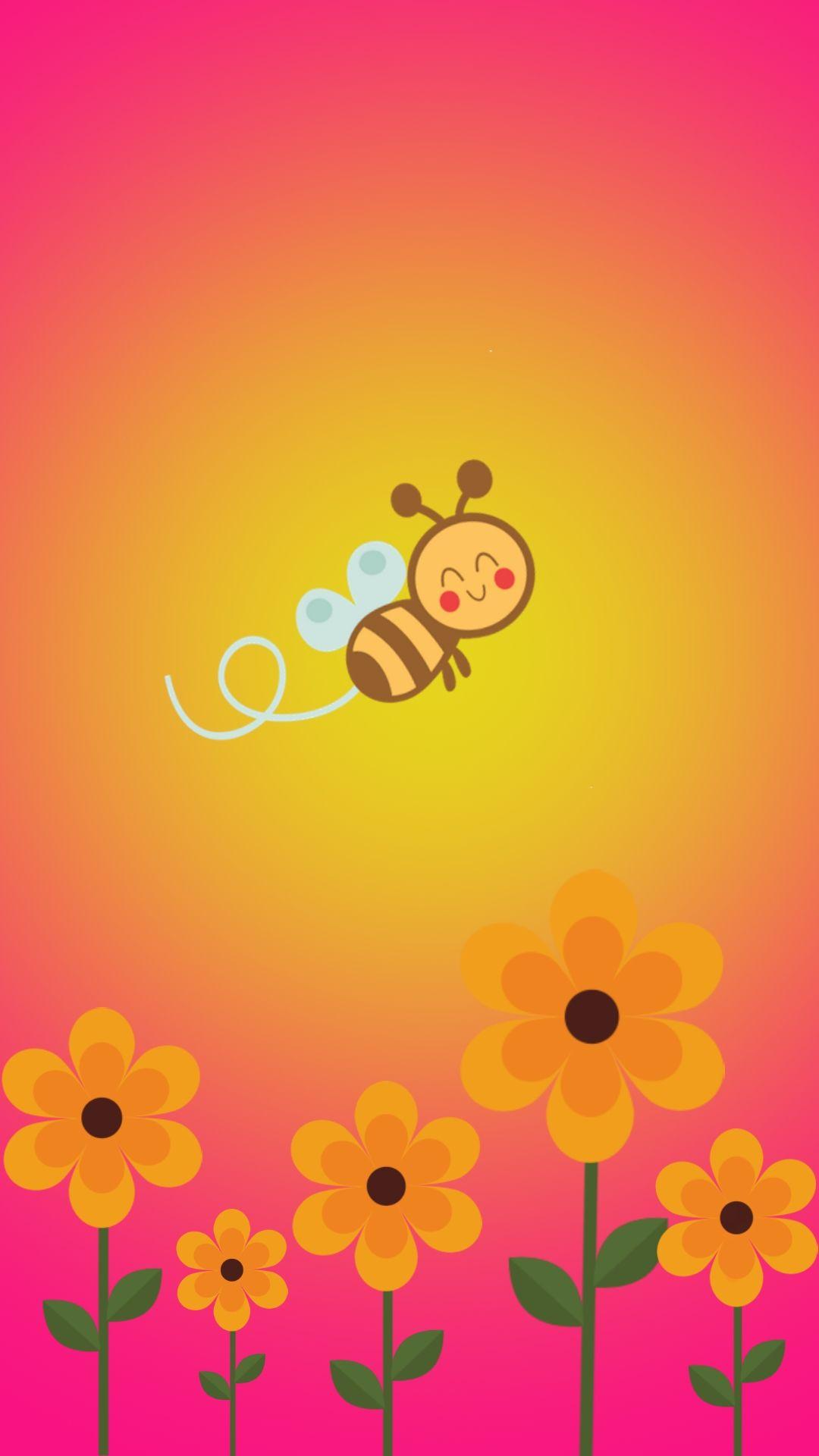 1080x1920 Bee Wallpaper for phone Yellow, red, pink Honeybee. Cute