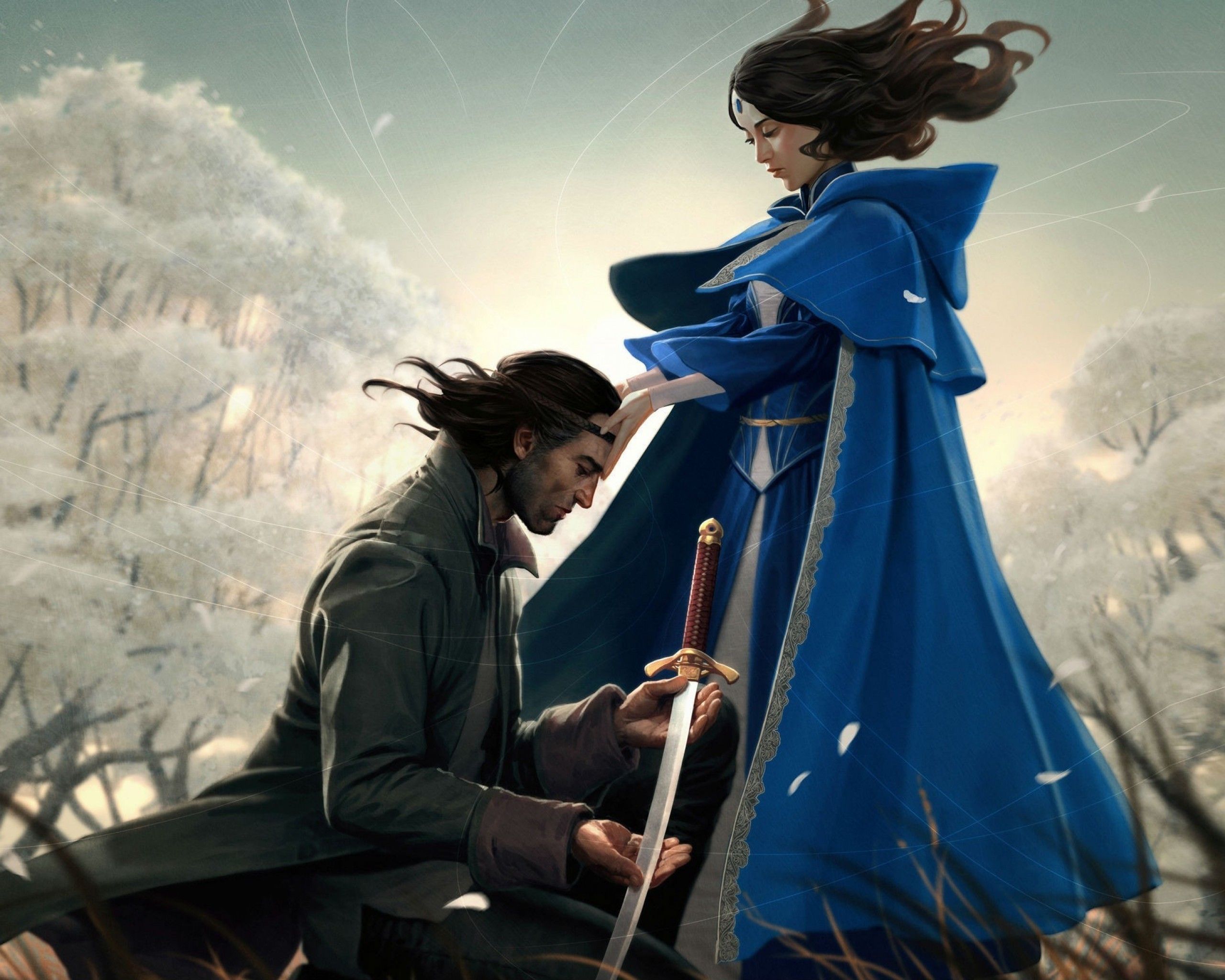 2560x2048 Wallpaper girl, sword, warrior, the guardian, illustration to the book, Robert Jordan, Robert Jordan, Moraine, Damodred for mobile and desktop, section фантастика, resolution 2560x2048