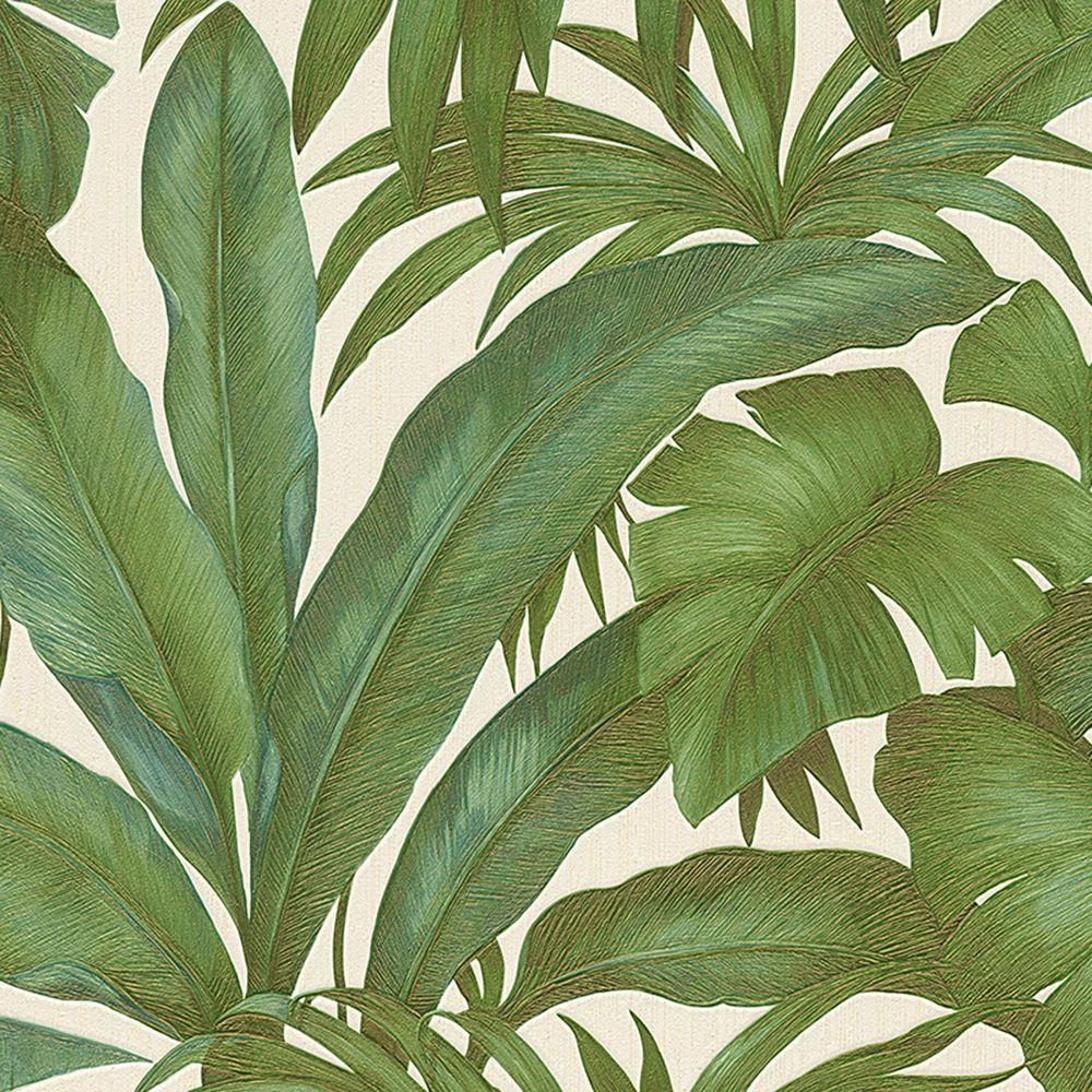1000x1000 Versace Giungla Banana Palm Leaves Wallpaper. Green and Cream