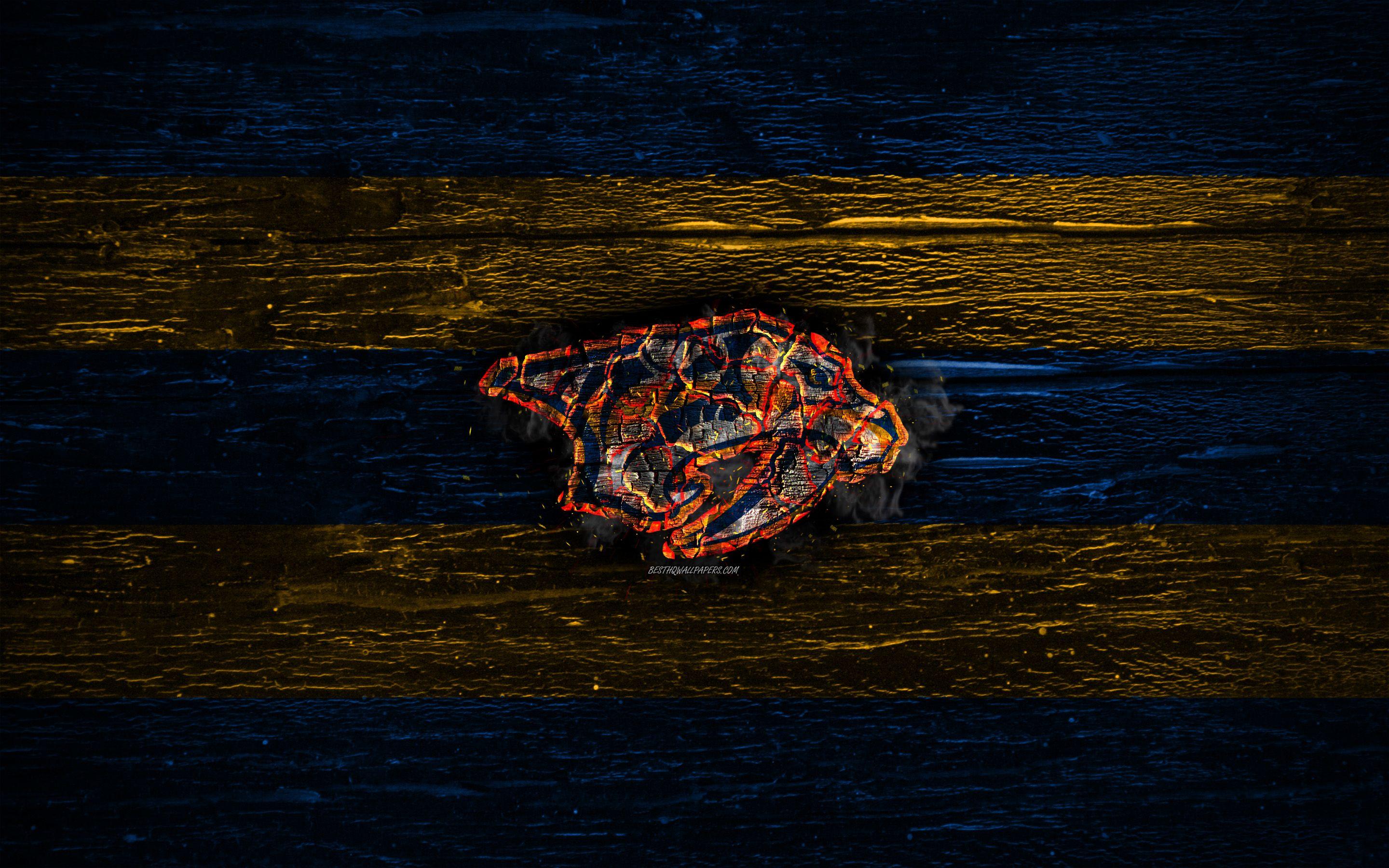 2880x1800 Download wallpaper Nashville Predators, fire logo, NHL, blue