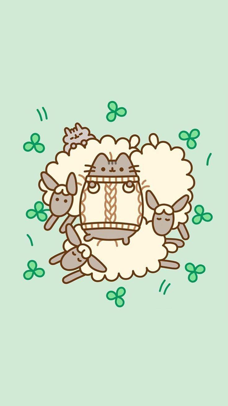 736x1309 Pusheen Cat Spring Wallpaper