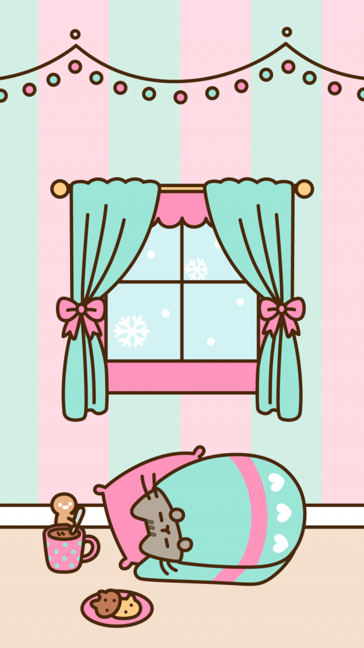 720x1280 background, winter wallpaper, pusheen cat and winter
