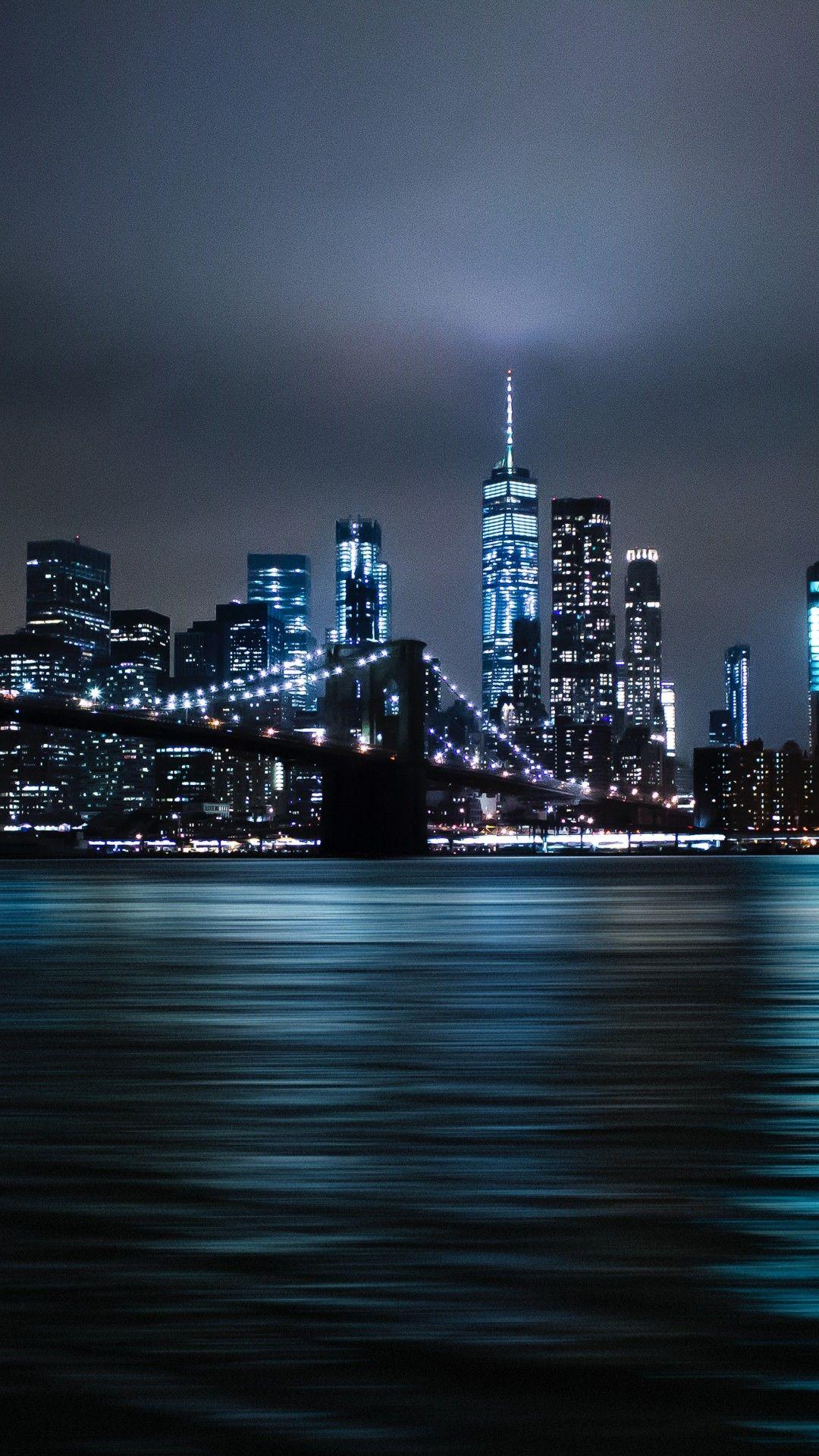 1080x1920 Wallpaper New York City, Brooklyn Bridge, City lights, Night, Cityscape, 5K, World,. Wallpaper for iPhone, Android, Mobile and Desktop