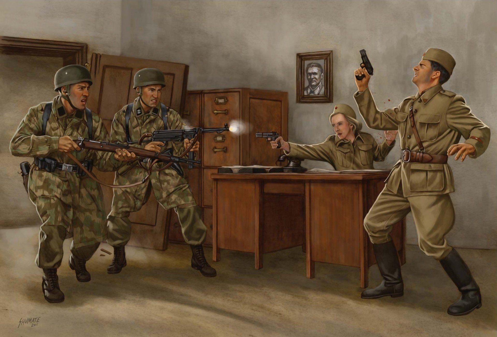 1920x1304 art weapon men invasion picture the great patriotic war shootout HD