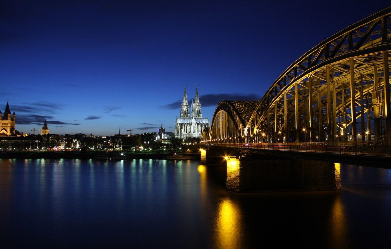 1332x850 Wallpaper bridge, reflection, river, building, the evening