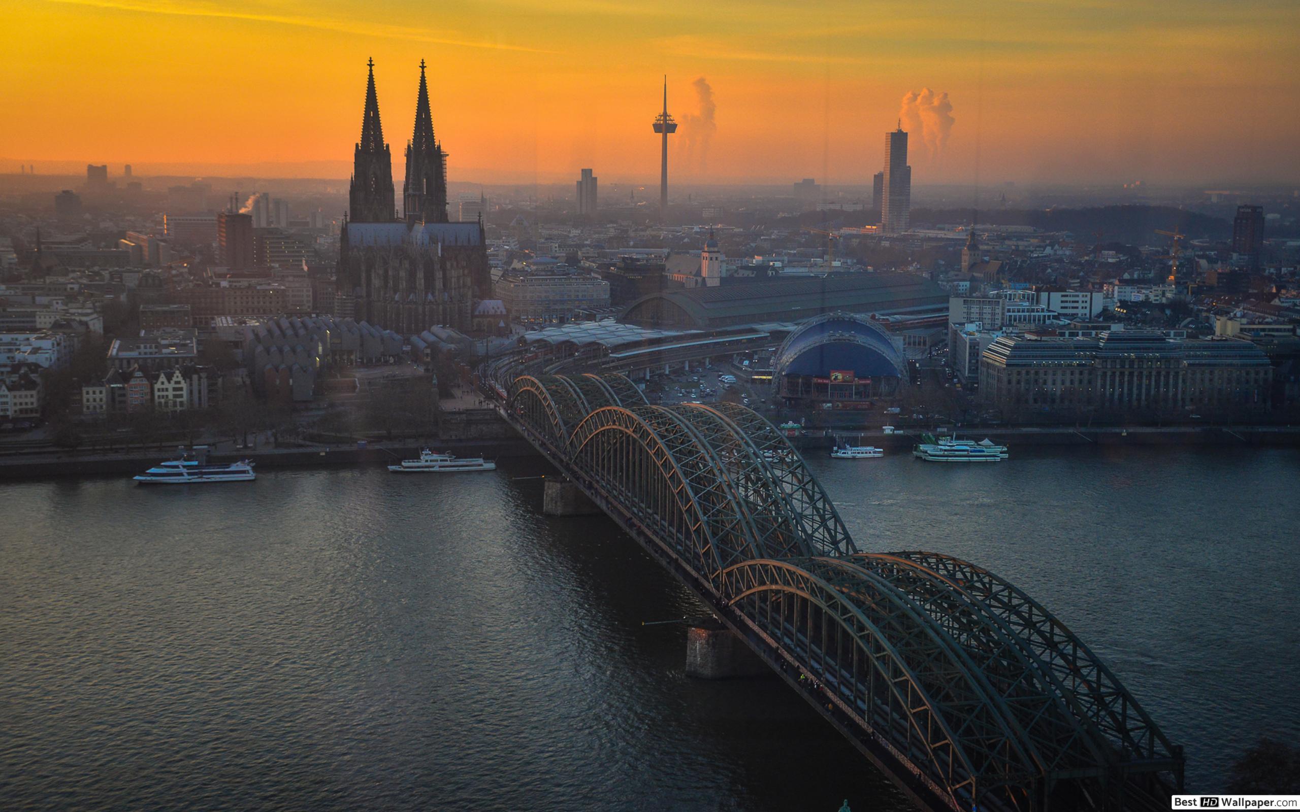 2560x1600 Sunset over Cologne HD wallpaper download
