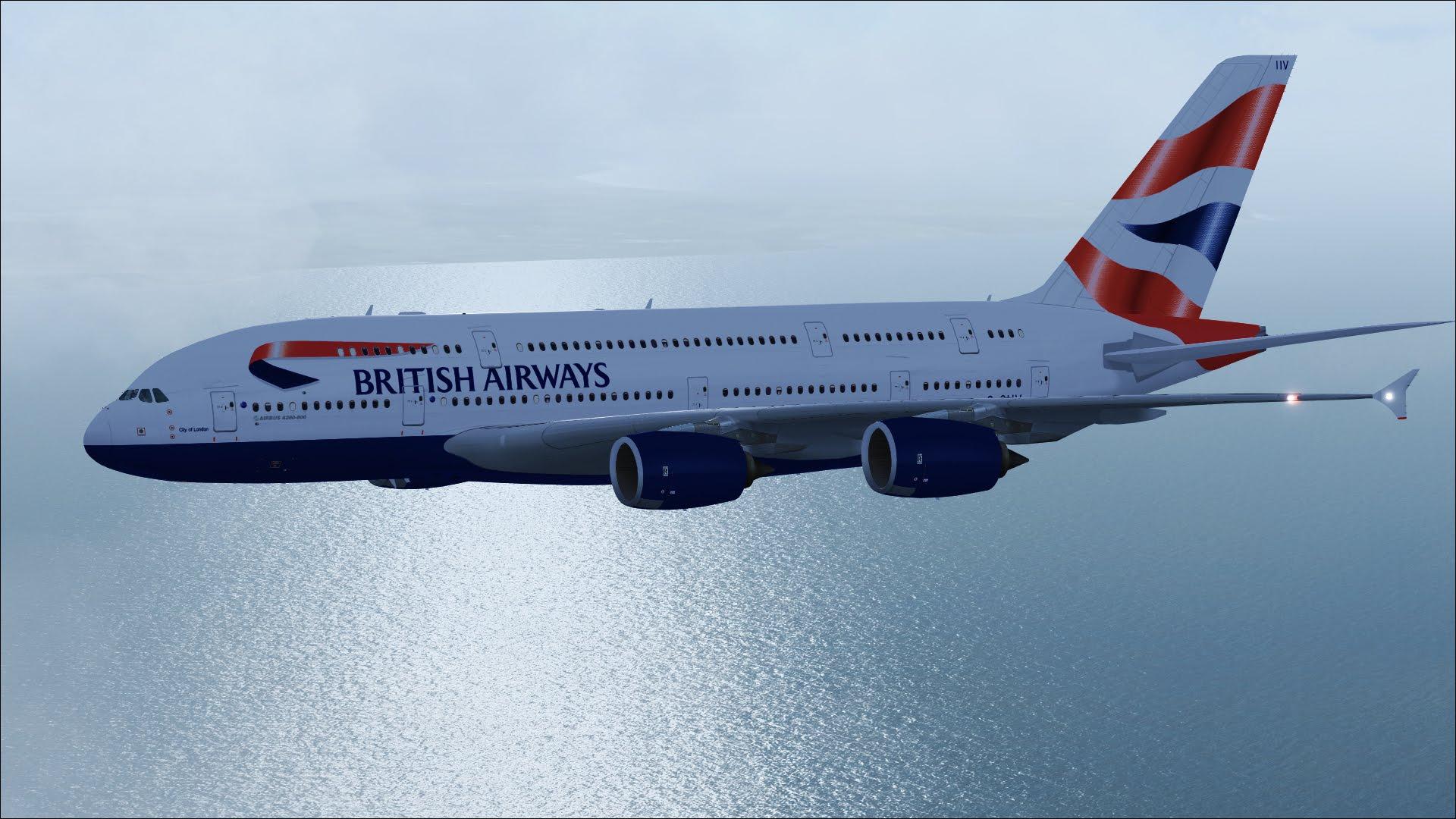 1920x1080 Airbus A380 British Airways plane flying over the ocean wallpaper