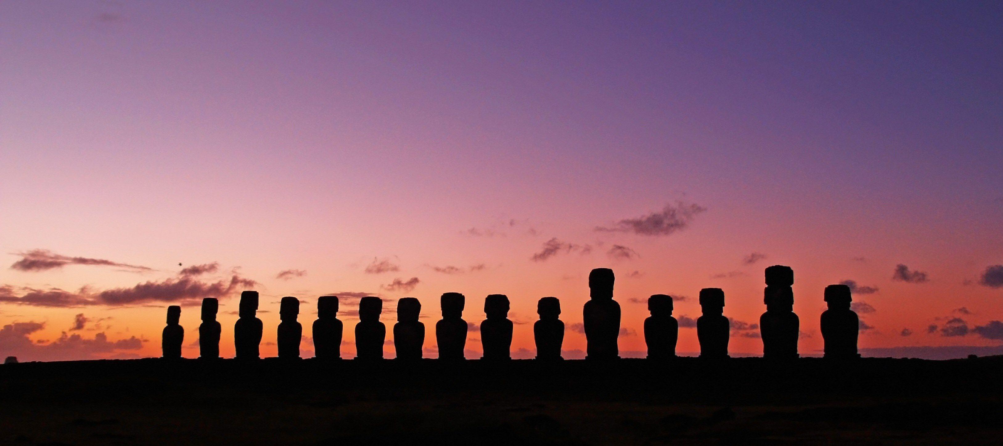 3254x1448 chile #easter island #rapa nui #moai #travel wallpaper and background