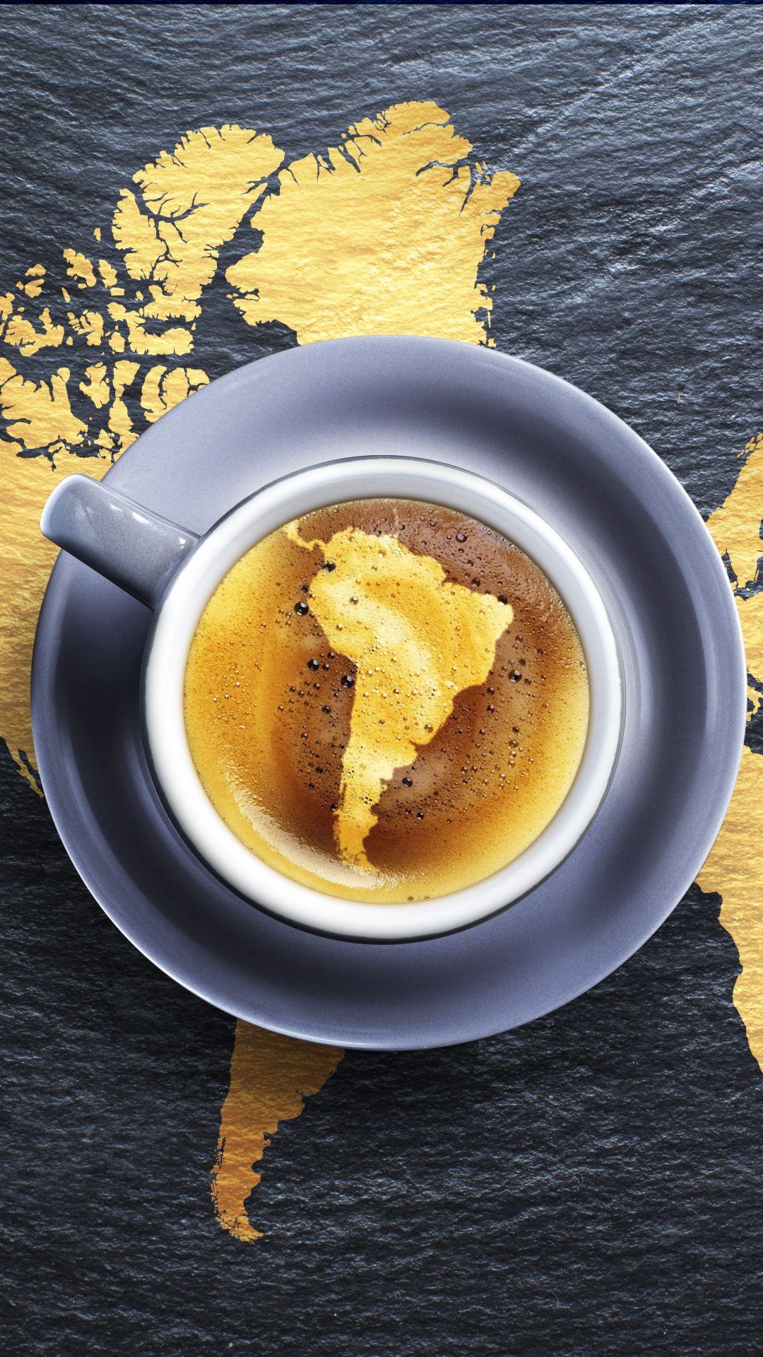 1080x1920 Coffee Africa South America Map Foam Android Wallpaper free download