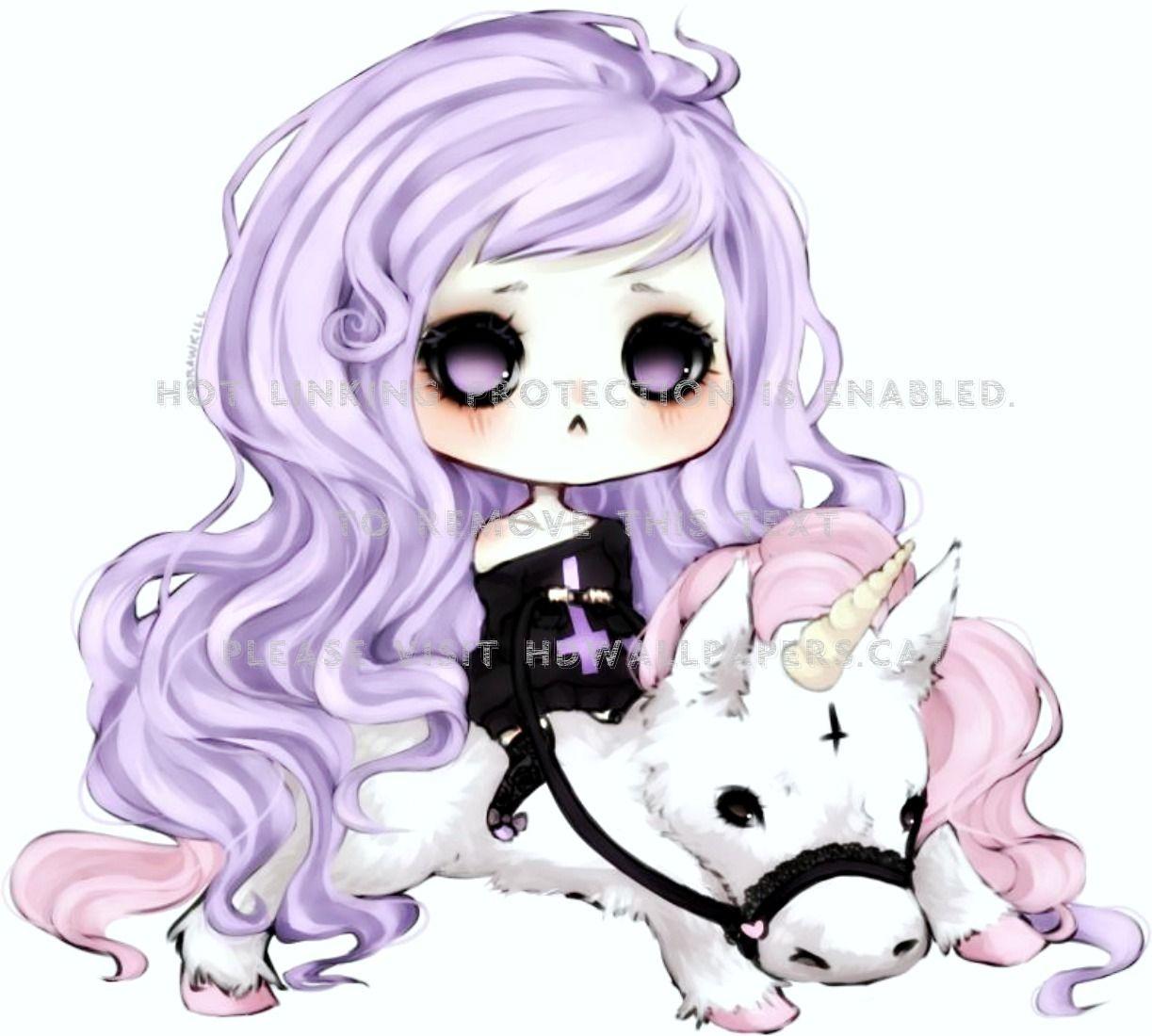 1223x1100 Pastel Gothic Chibi Drawing Purple Anime Kawaii Girl Unicorn, Download Wallpaper