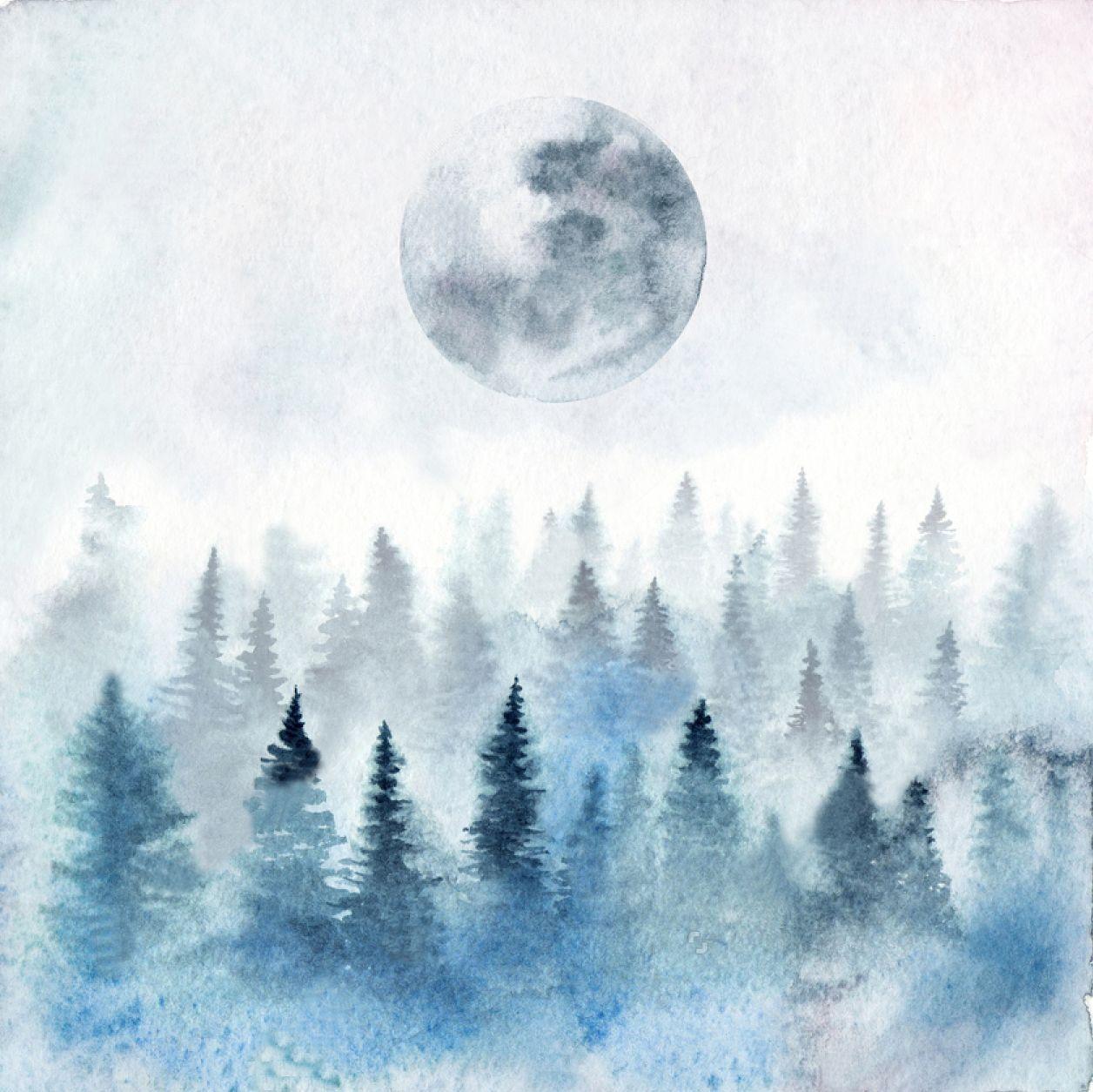 1256x1254 Wallpaper, Vinyl, Self Adhesive, Watercolor, pattern, dark blue, full
