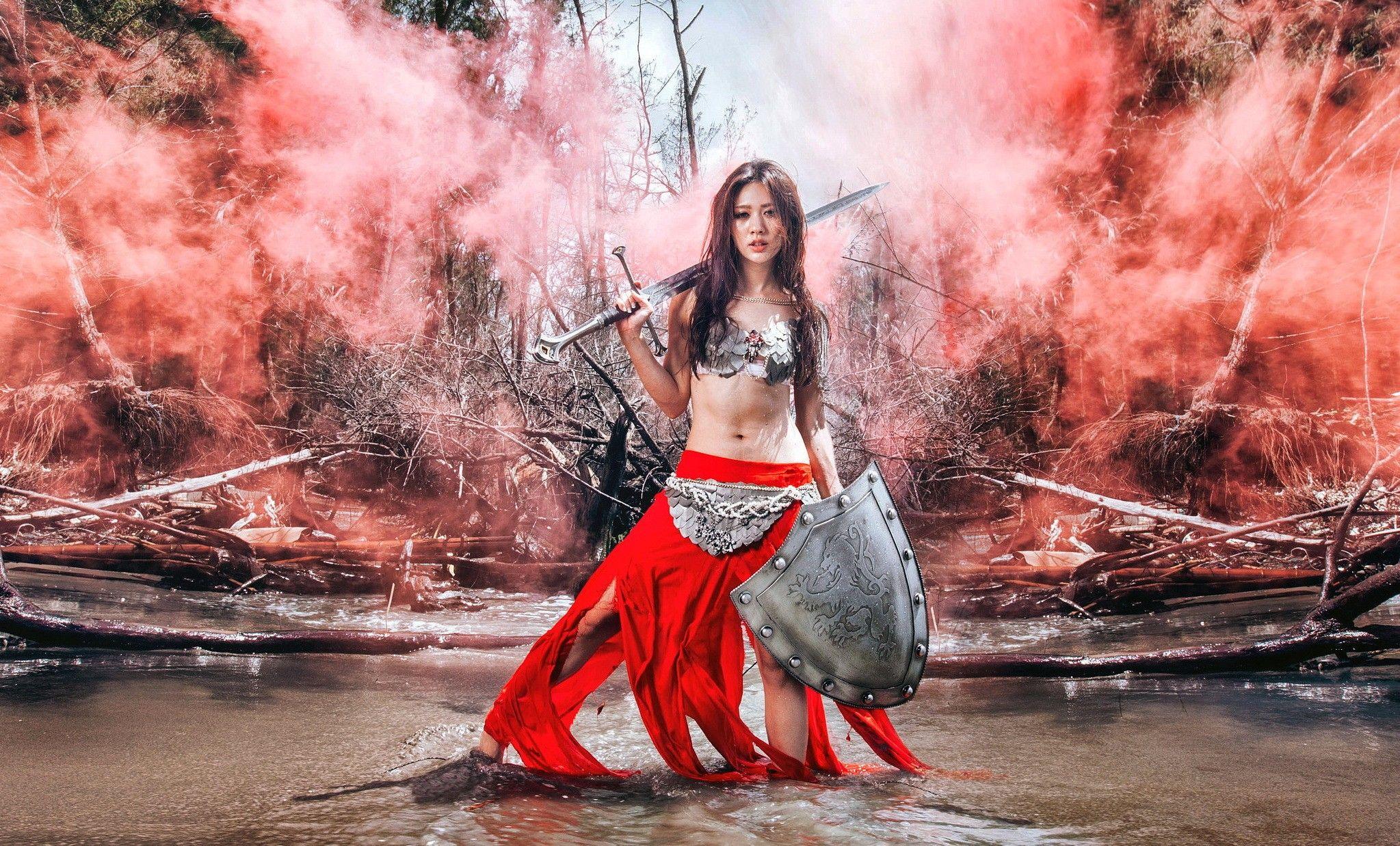 2047x1238 #Asian, #model, #fantasy girl, #fantasy art, #warrior, #sword, #women, #shield wallpaper. Mocah.org HD Wallpaper