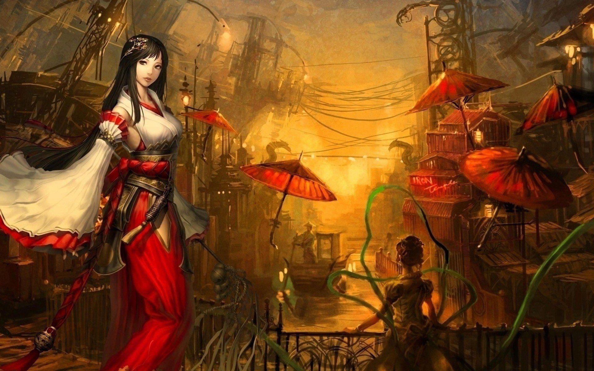 1920x1200 Fantasy Legend Of The Five Rings Fantasy Girl Woman Asian Woman Warrior Umbrella China Wallpaper. Personagens femininos, Personagens, L5r
