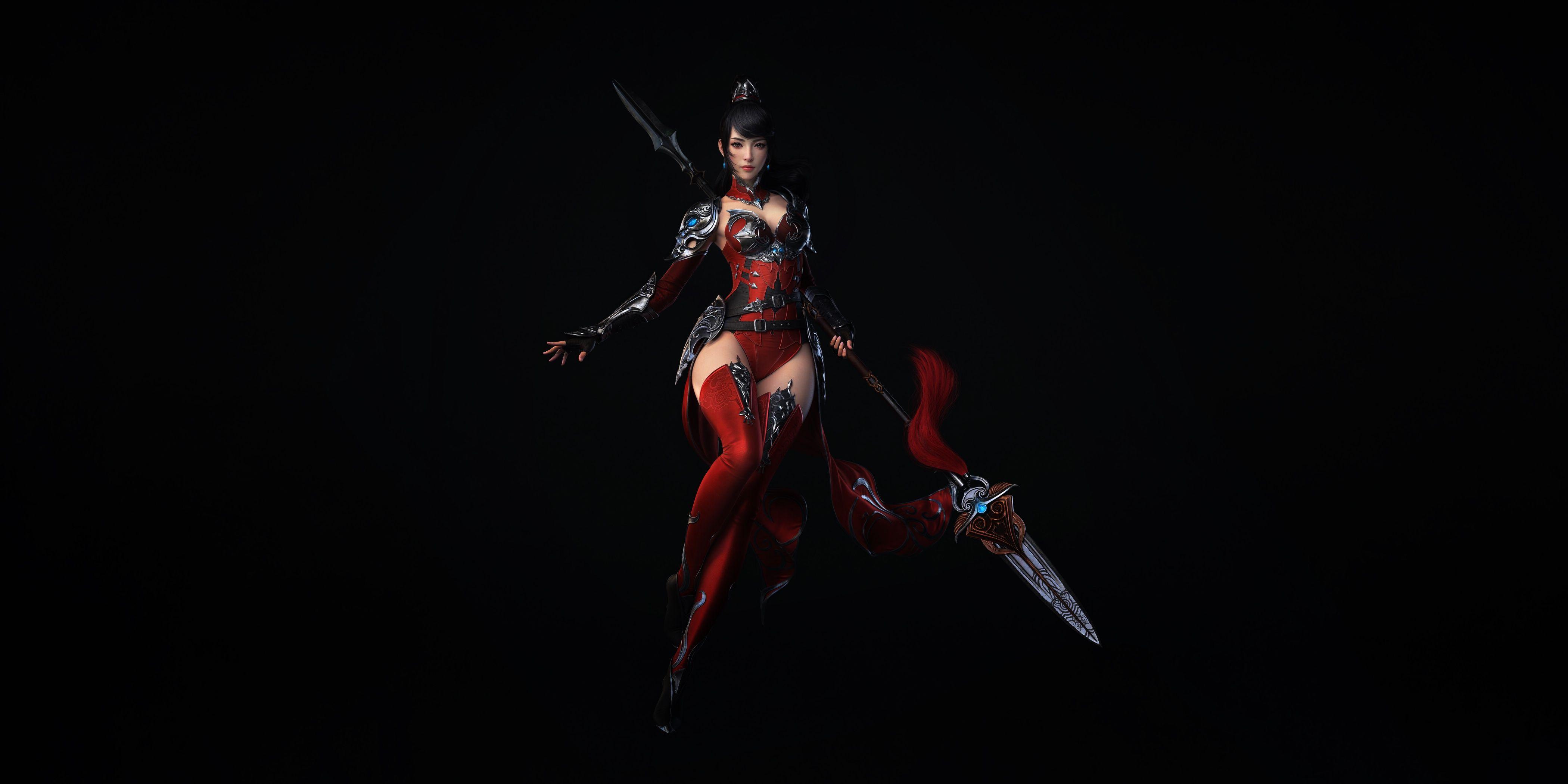 4200x2100 Image Spear warrior Wearing boots Goddess warrior, Qiang, 4200x2100