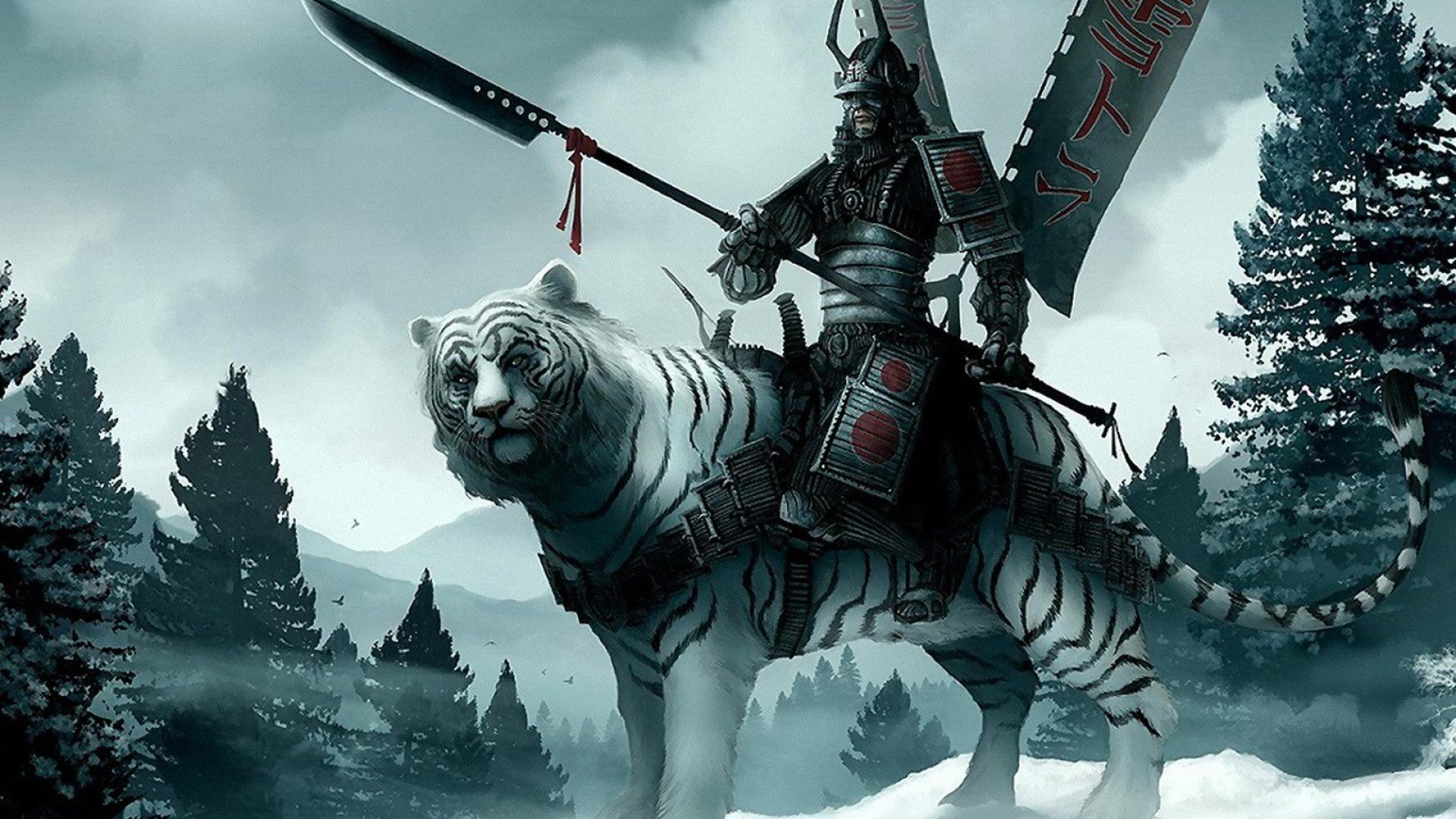 1920x1080 chinese warrior on white tiger HD Wallpaper wallpaper