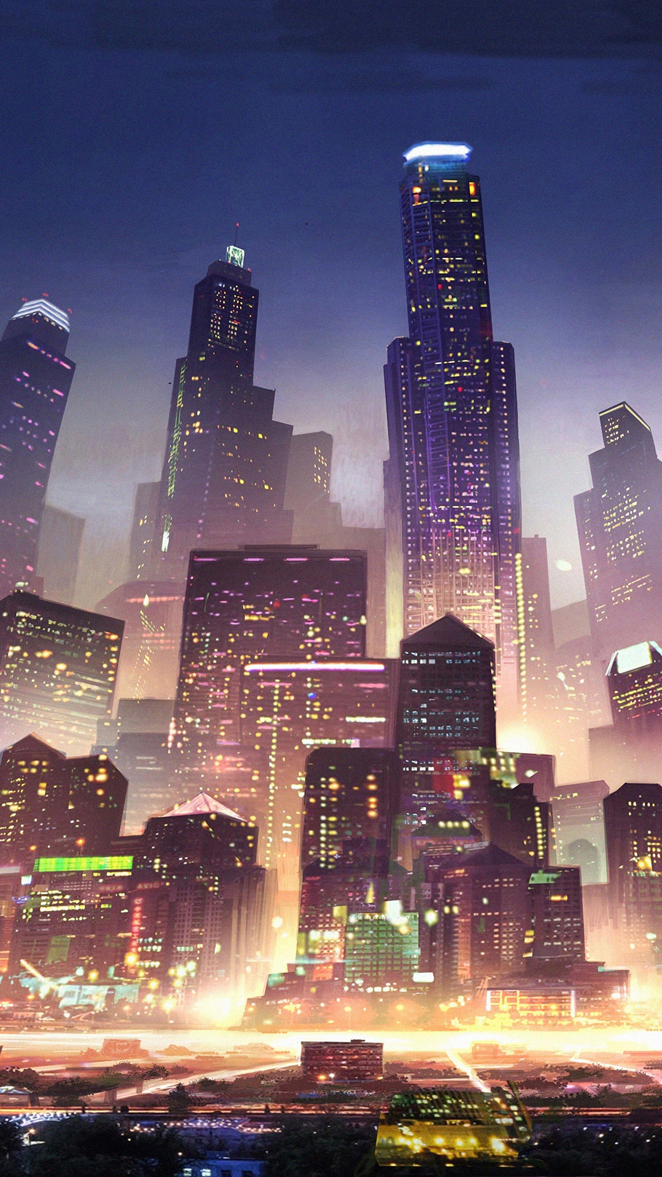 2160x3840 Sci Fi, City, Night, Skyscraper, Buildings, Metropolis, 4K Phone HD Wallpaper, Image, Background, Photo And Picture HD Wallpaper