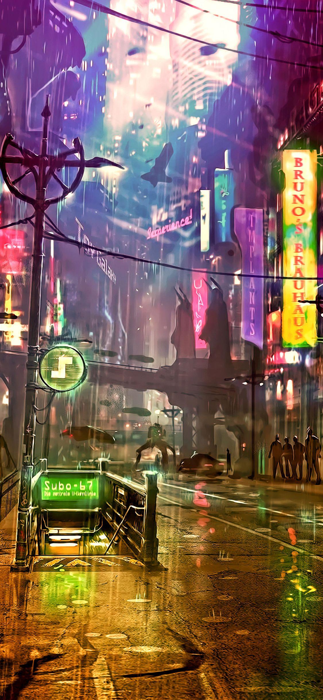 1125x2436 Futuristic City Cyberpunk Neon Street Digital Art 4k iPhone XS, iPhone iPhone X HD 4k Wallpaper, Image, Background, Photo and Picture