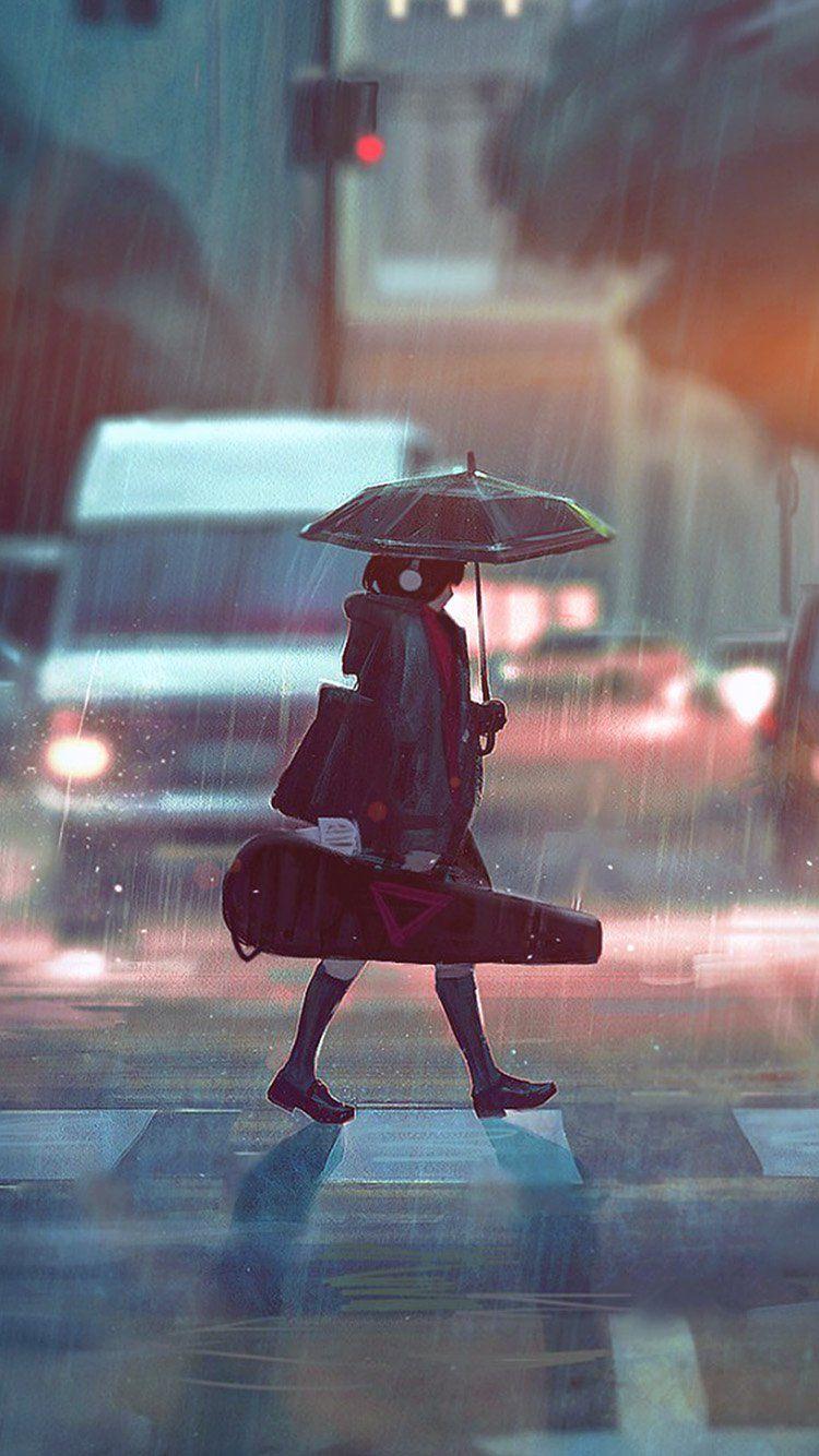 750x1334 Rainy Day Anime Paint Girl Art Illustration Flare. Anime