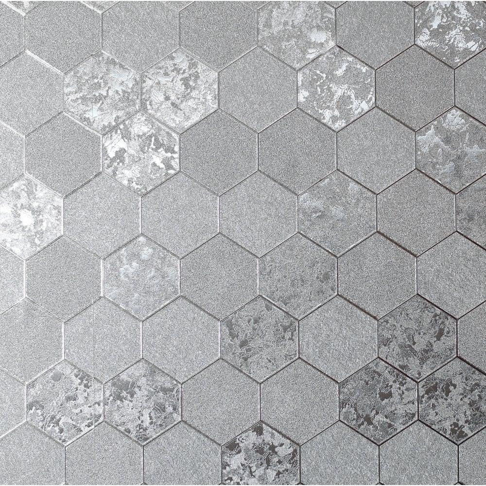1000x1000 Arthouse Foil Honeycomb Silver Metallic Textured Contemporary