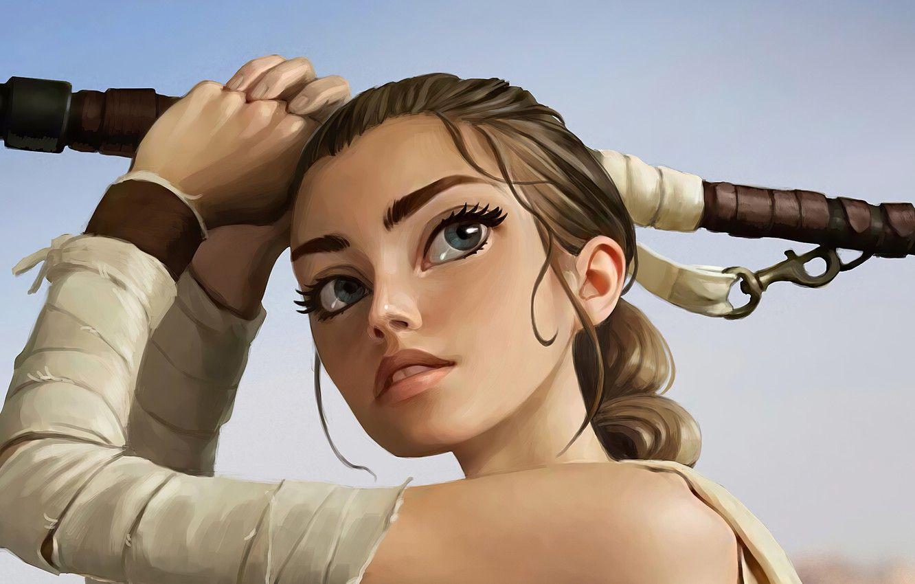 1332x850 Wallpaper girl, anime, Star Wars, art, Rey image for desktop, section арт