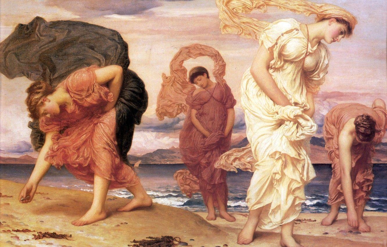 1332x850 Wallpaper sea, women, beach, antique, Frederic Leighton, Greek