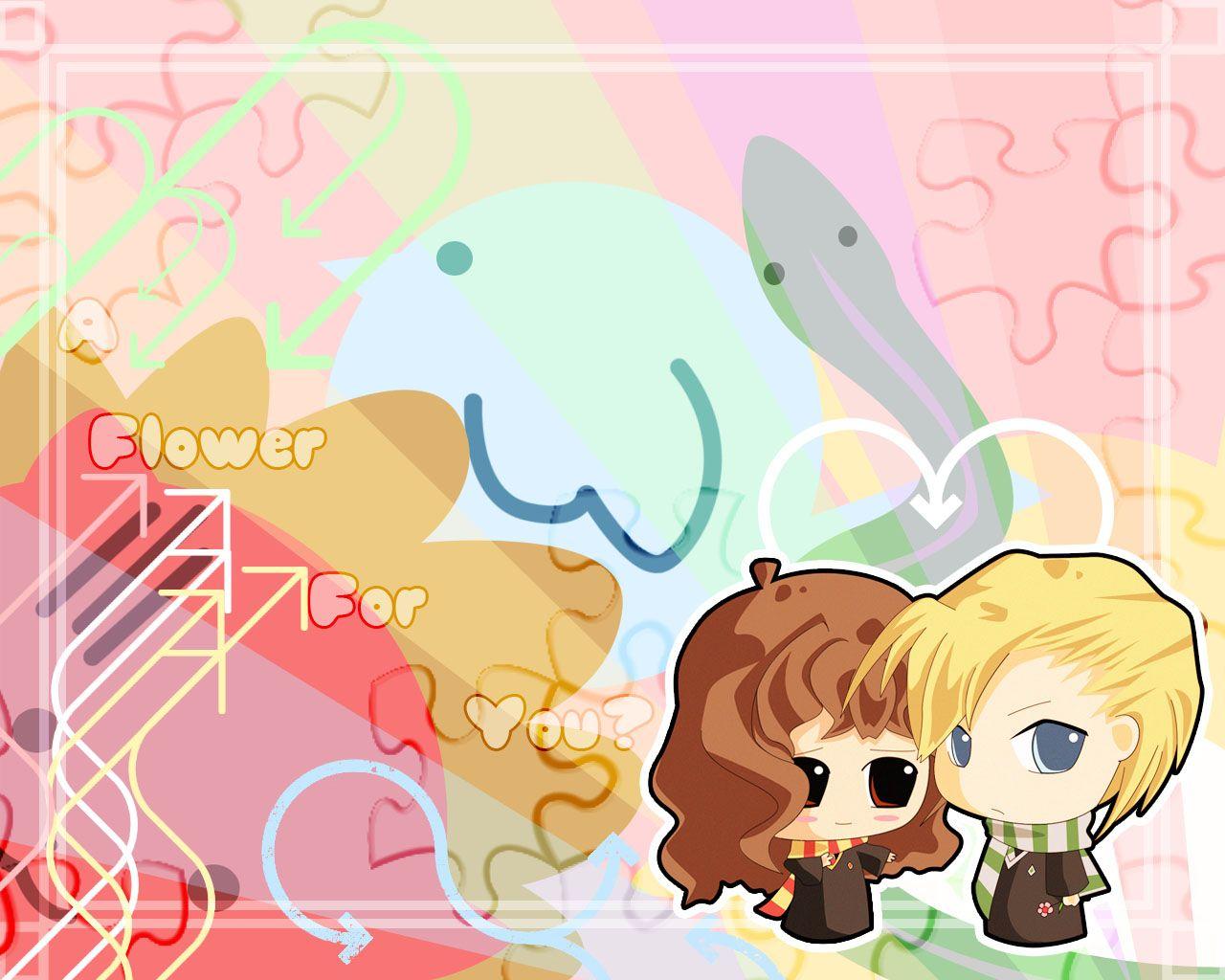 1280x1024 Draco & Hermione: Chibi Wallpaper Artwork by Saphirus <3. Anime