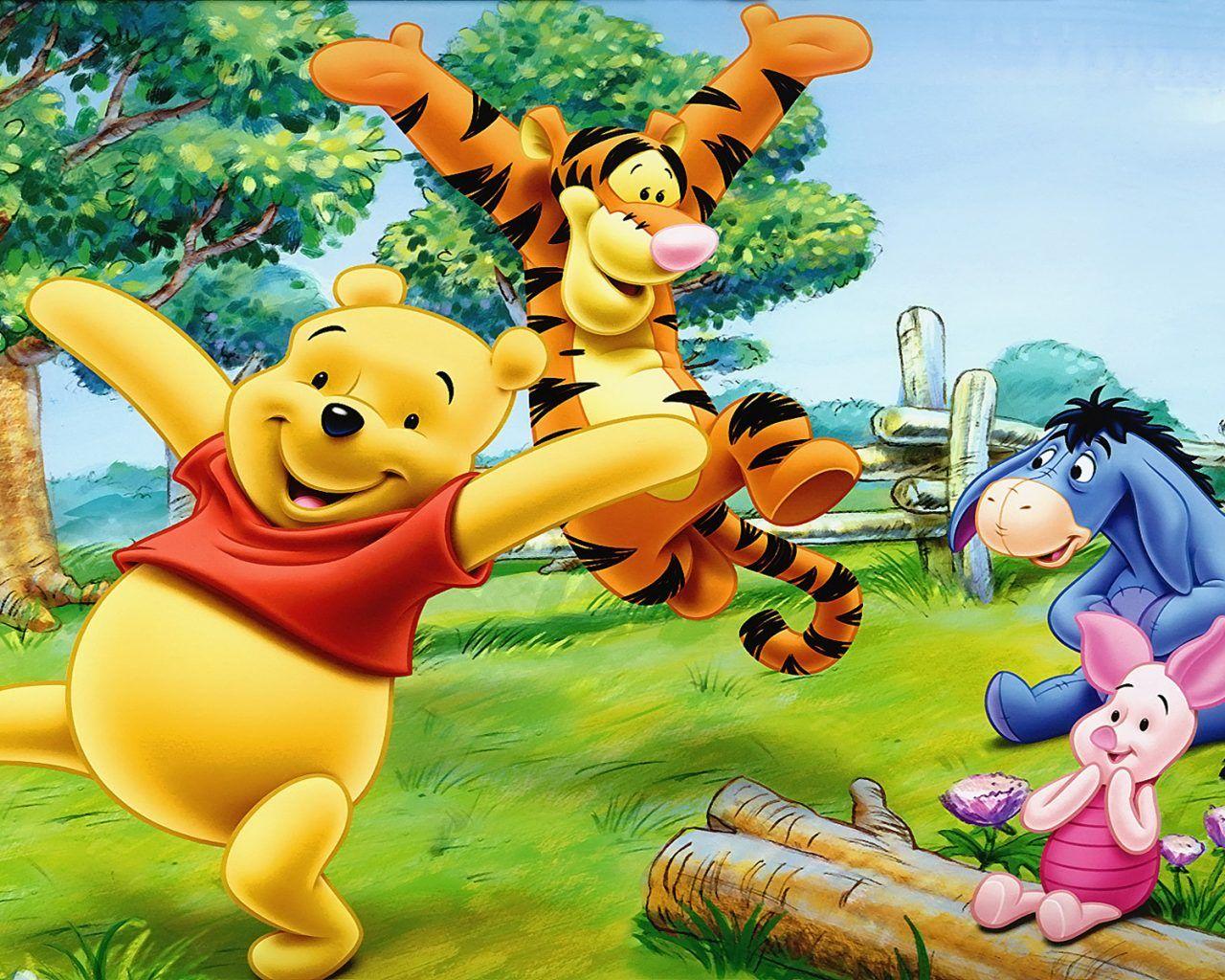1280x1024 Phim hoạt hình hổ con heo con và Winnie The Pooh hạnh phúc và vui vẻ