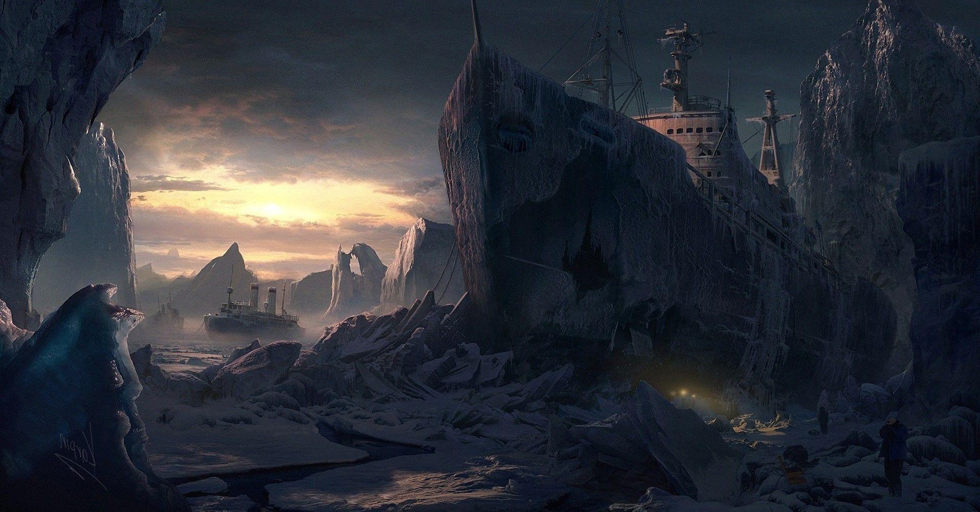 1920x1004 Free download north pole sunset ice mountains wallpaper