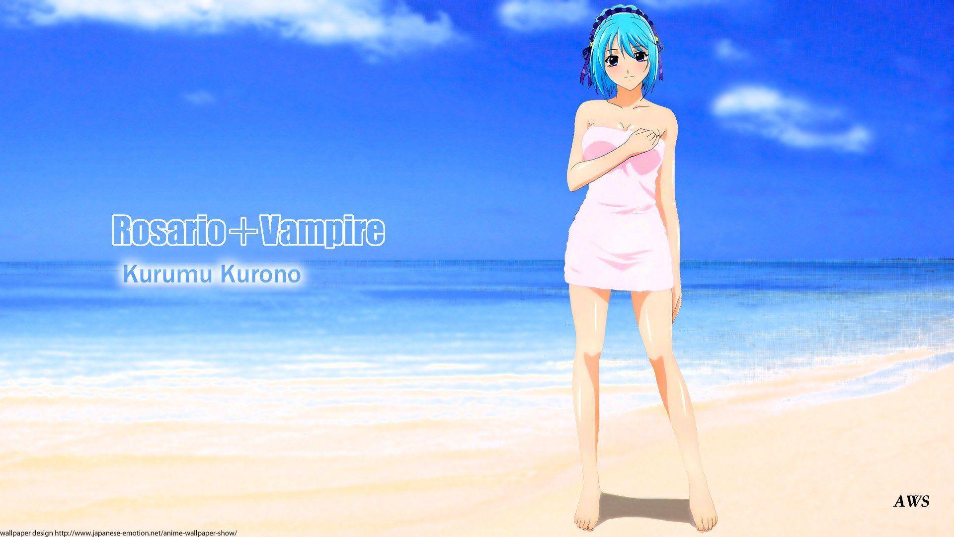 1920x1080 Rosario + Vampire, Kurono Kurumu, Anime girls, Ecchi, Beach, Towel, Blue hair Wallpaper HD / Desktop and Mobile Background