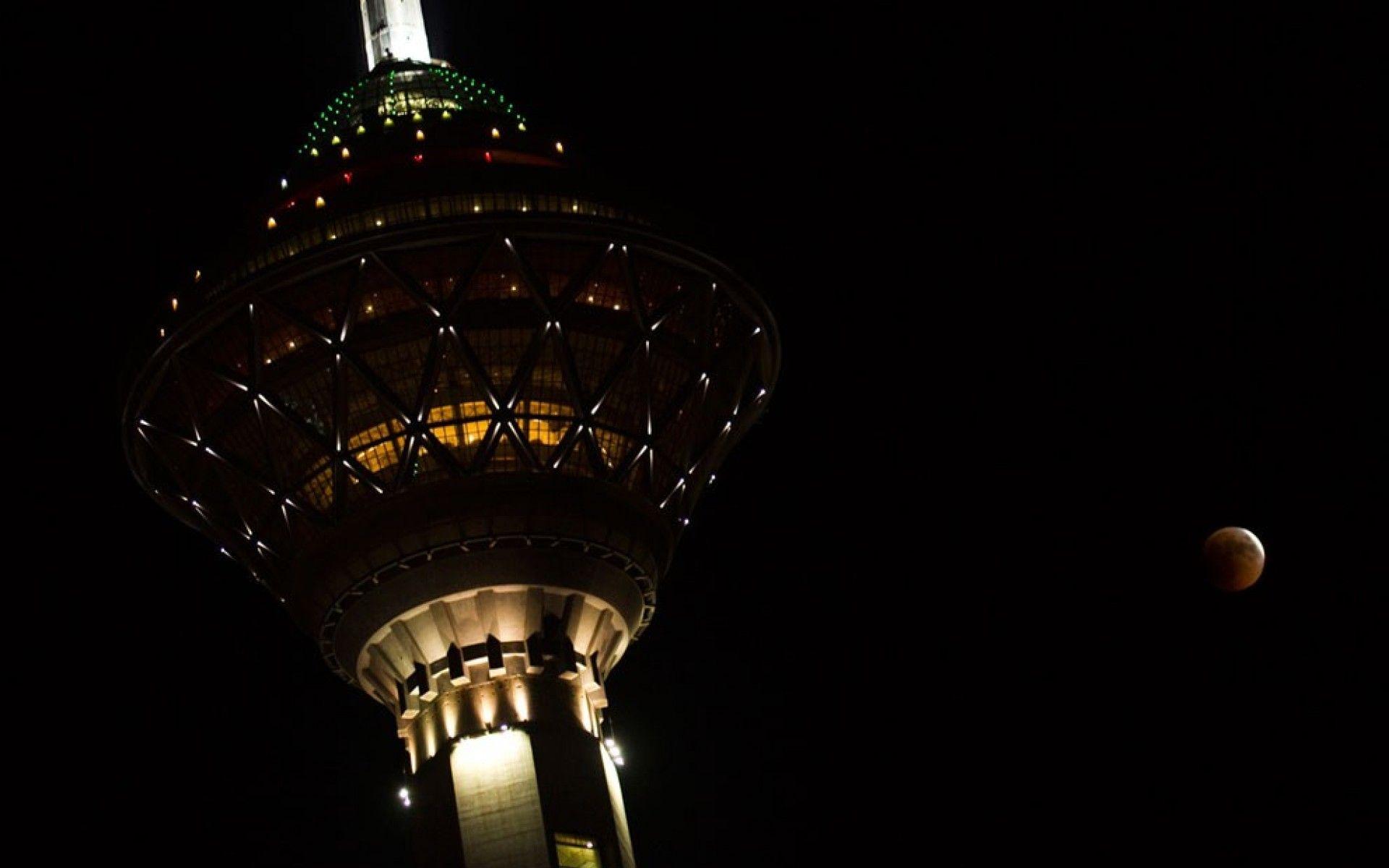 1920x1200 Night moon iran milad tower tehran wallpaperx1200