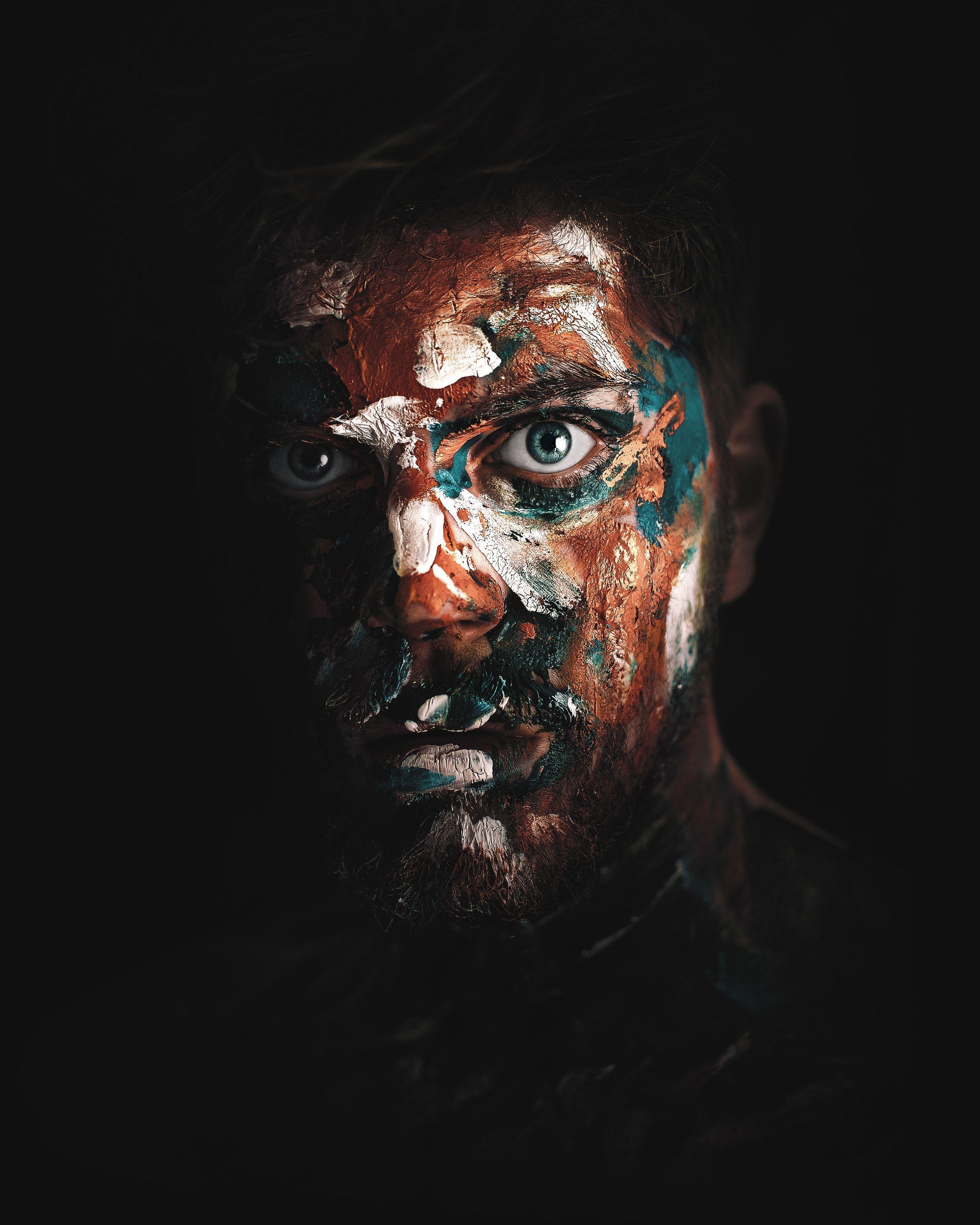 2400x3000 Abstract #face #paint #dark #light #man #wallpaper HD 4k