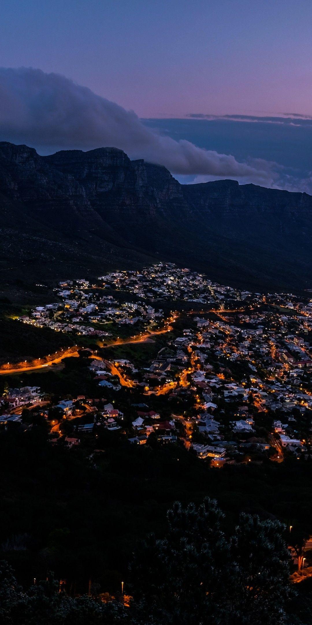 1080x2160 Download 1080x2160 South Africa, Village, Lights, Night, Clouds