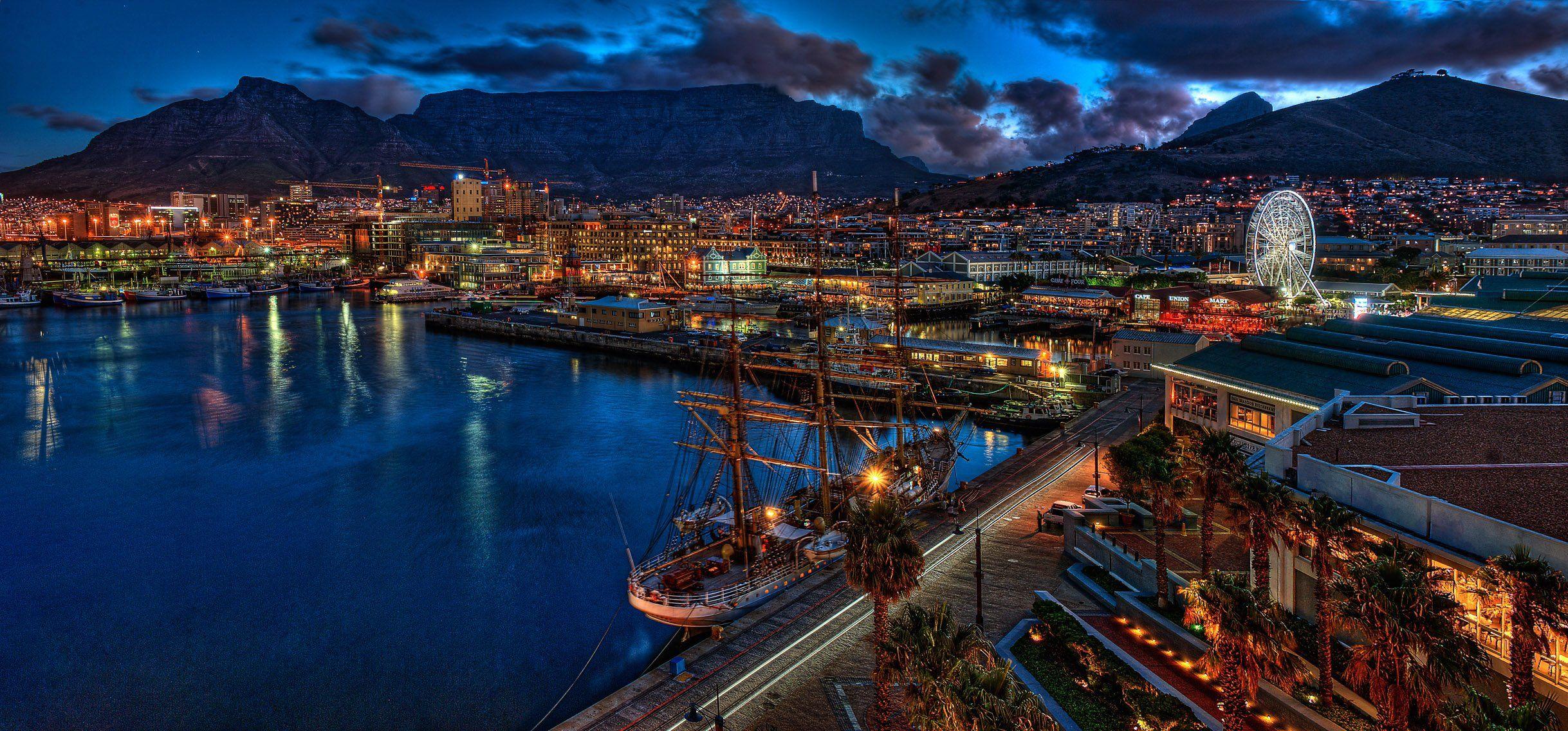 2437x1136 Cape Town, Table Mountain, South Africa, Sea, Waterfront, Clouds