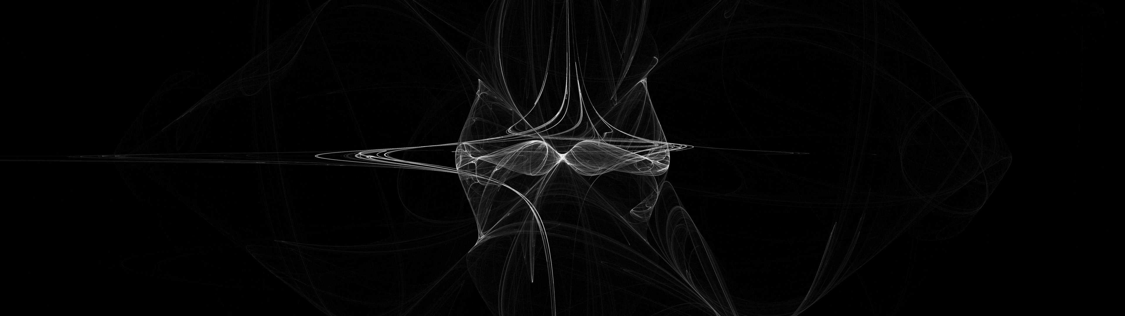 3840x1080 Fractal Art Black And White Dual Monitor Wallpaper
